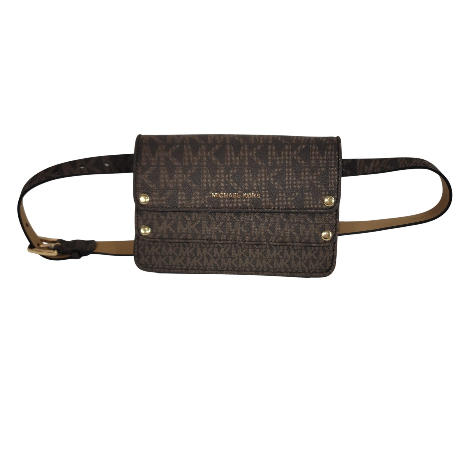 NWOT Michael Kors Fanny Pack Belt Bag Women S/M Brown Signature MK Logo Monogram