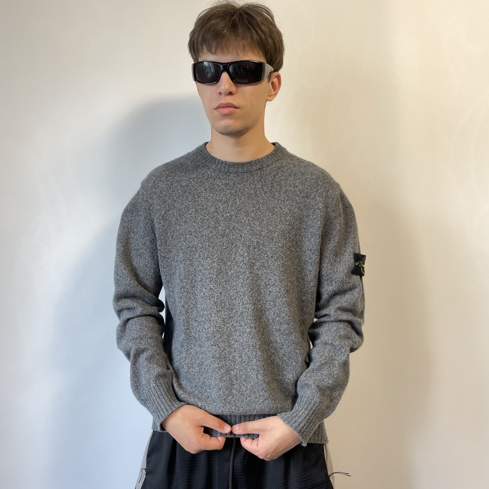 Stone Island Gray Crewneck Sweatshirt Logo Patch Cotton Pullover