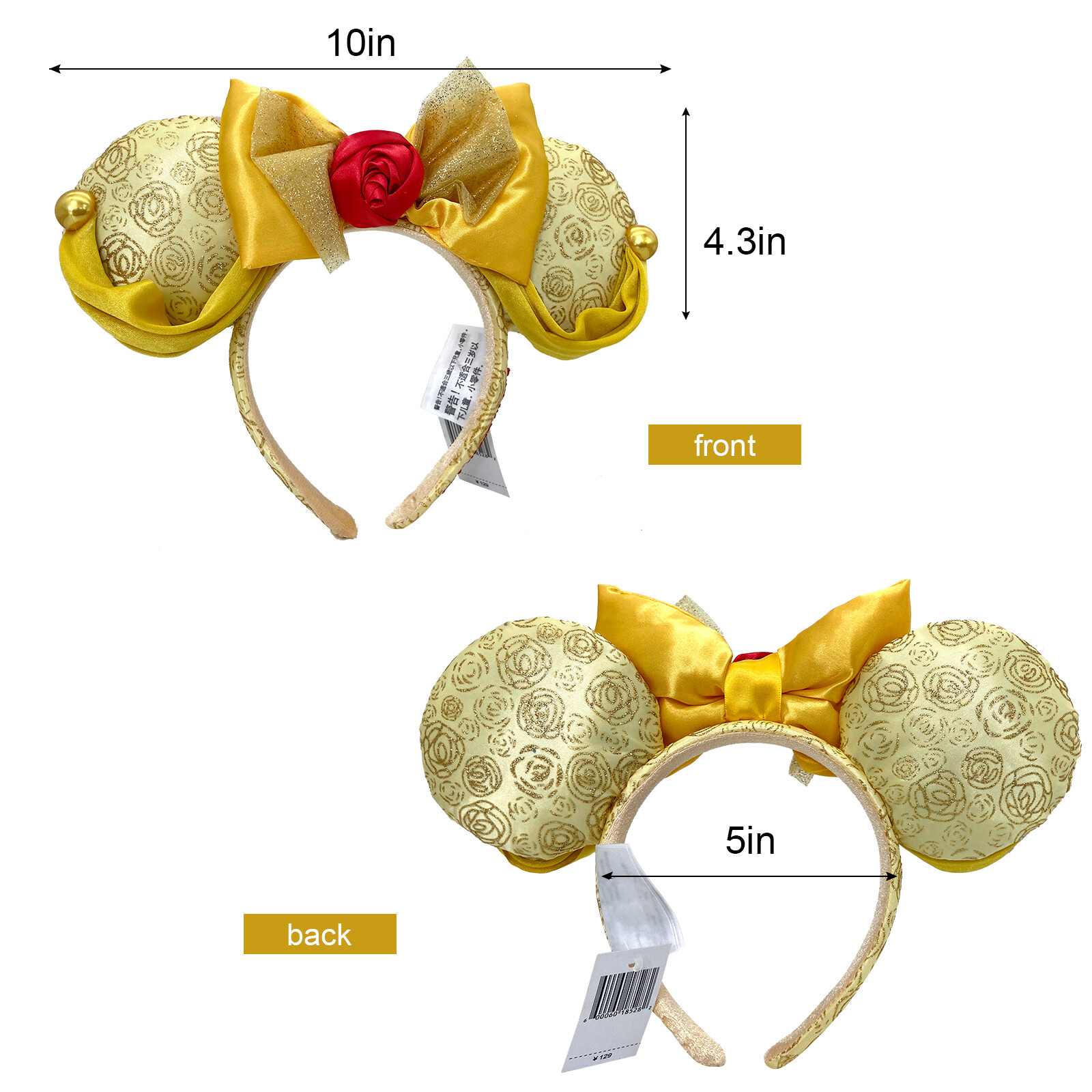 Disney’s Beauty and the Beast Belle Minnie Mouse Ears Bow Mickey Headband USA