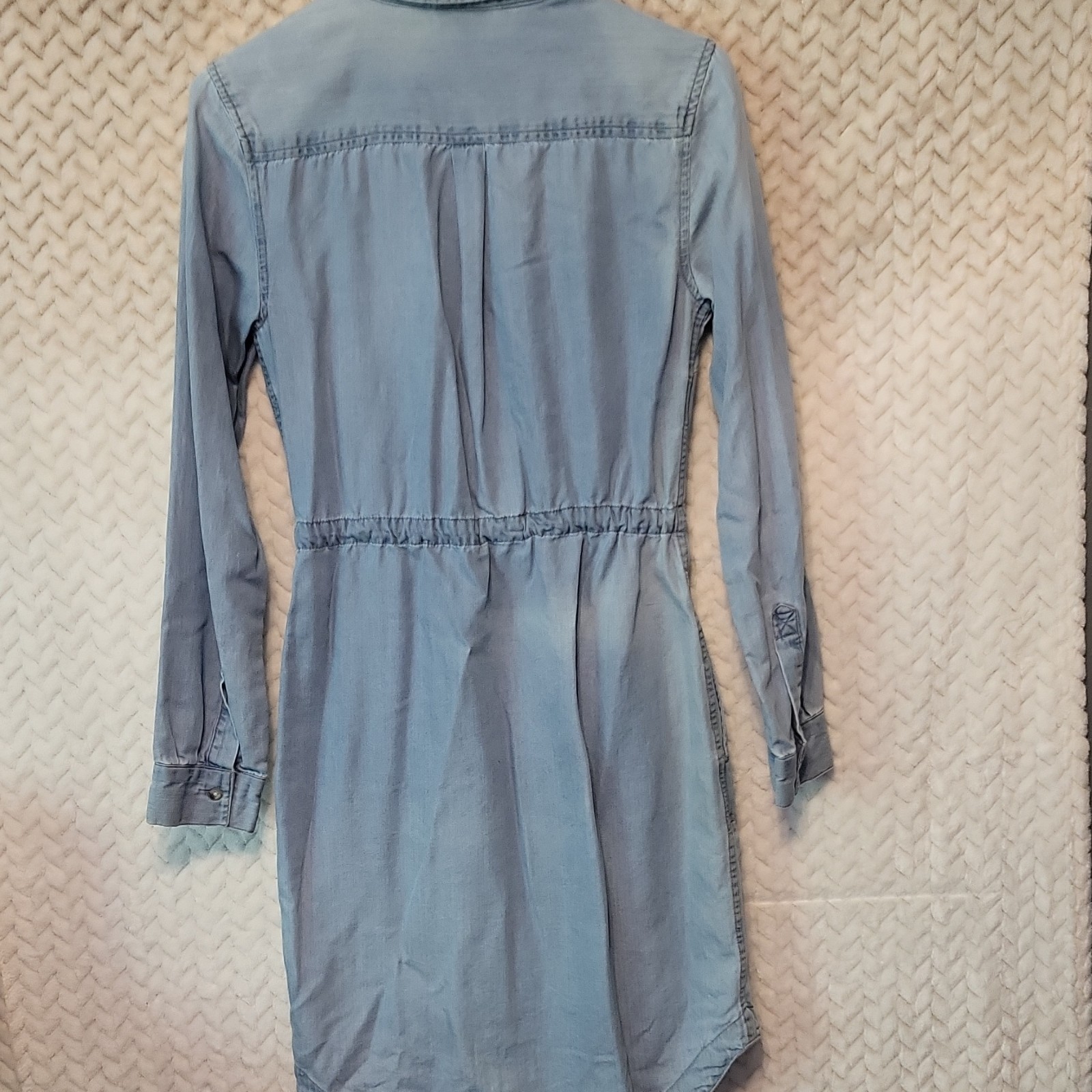 a.n.a Women’s Blue Denim Shirt Dress XS Floral Embroidered Button Front Pockets