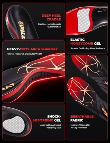 Plantar Fasciitis Insoles, 220+ Lbs High Arch Support Inserts for Men Women, Pai