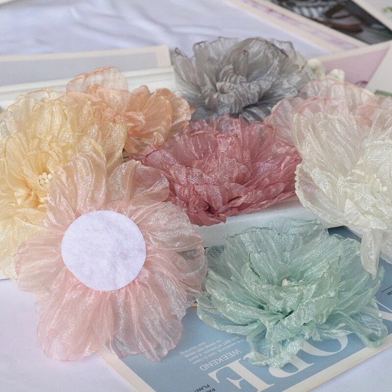 3 1/2″wide Handmade Chiffon Fabric Artificial Flower price for 1 pc select color