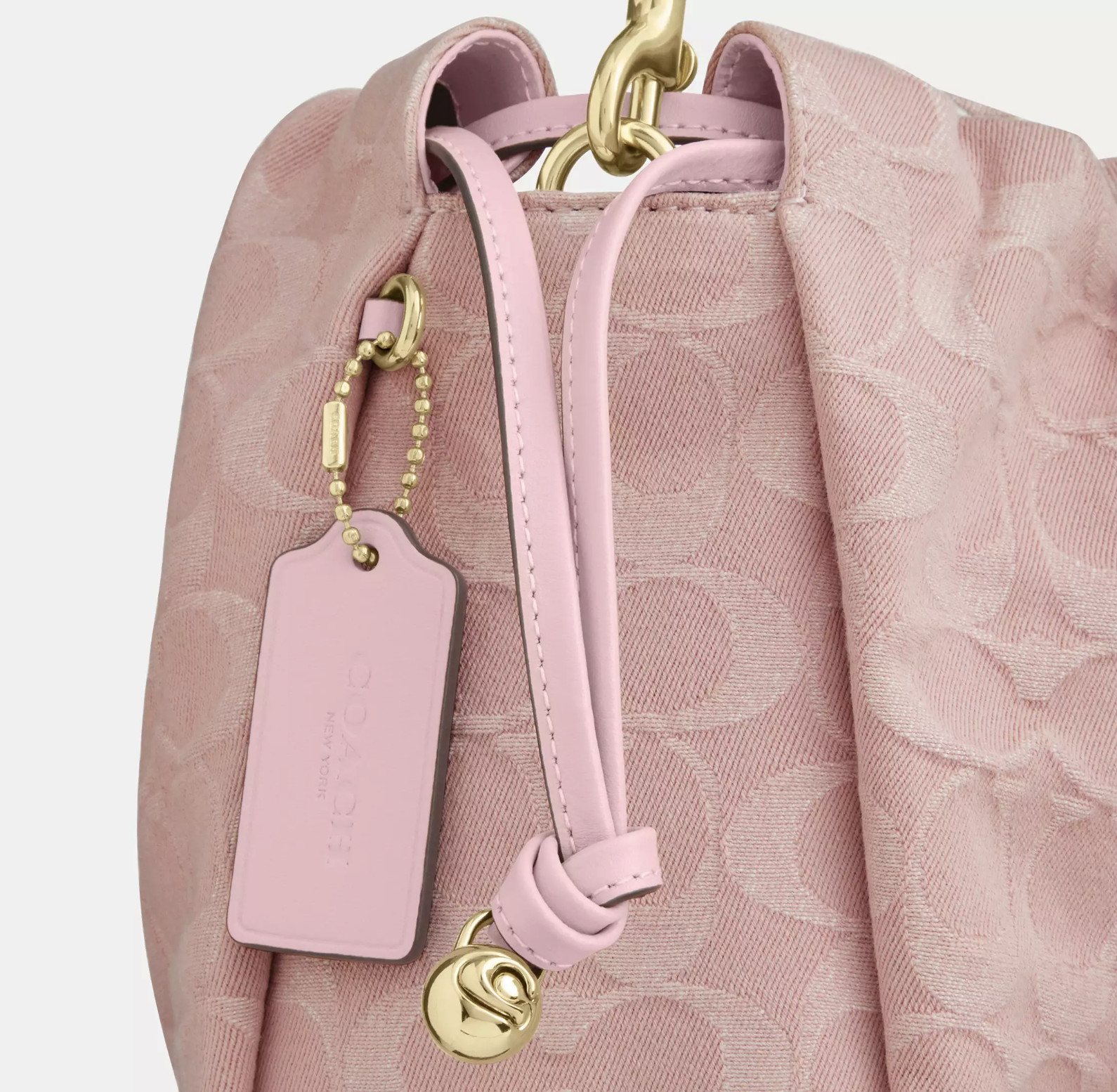 COACH Faye Drawstring Bag Signature Denim Light Pink CFD03 IMNH1 New Authenthic