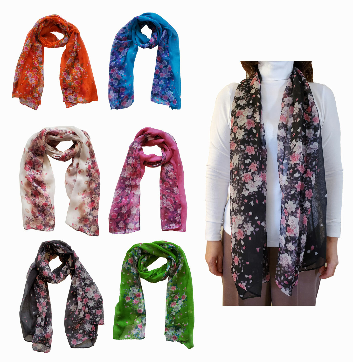 Scarf Prunus Flowers Lightweight Scarves for Women Girls Spring Fall