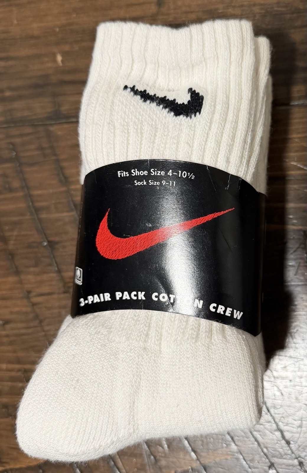 Vintage Nike Cotton Crew Socks Mens Size 9-11 White 3 Pairs USA Y2K Mid-calf