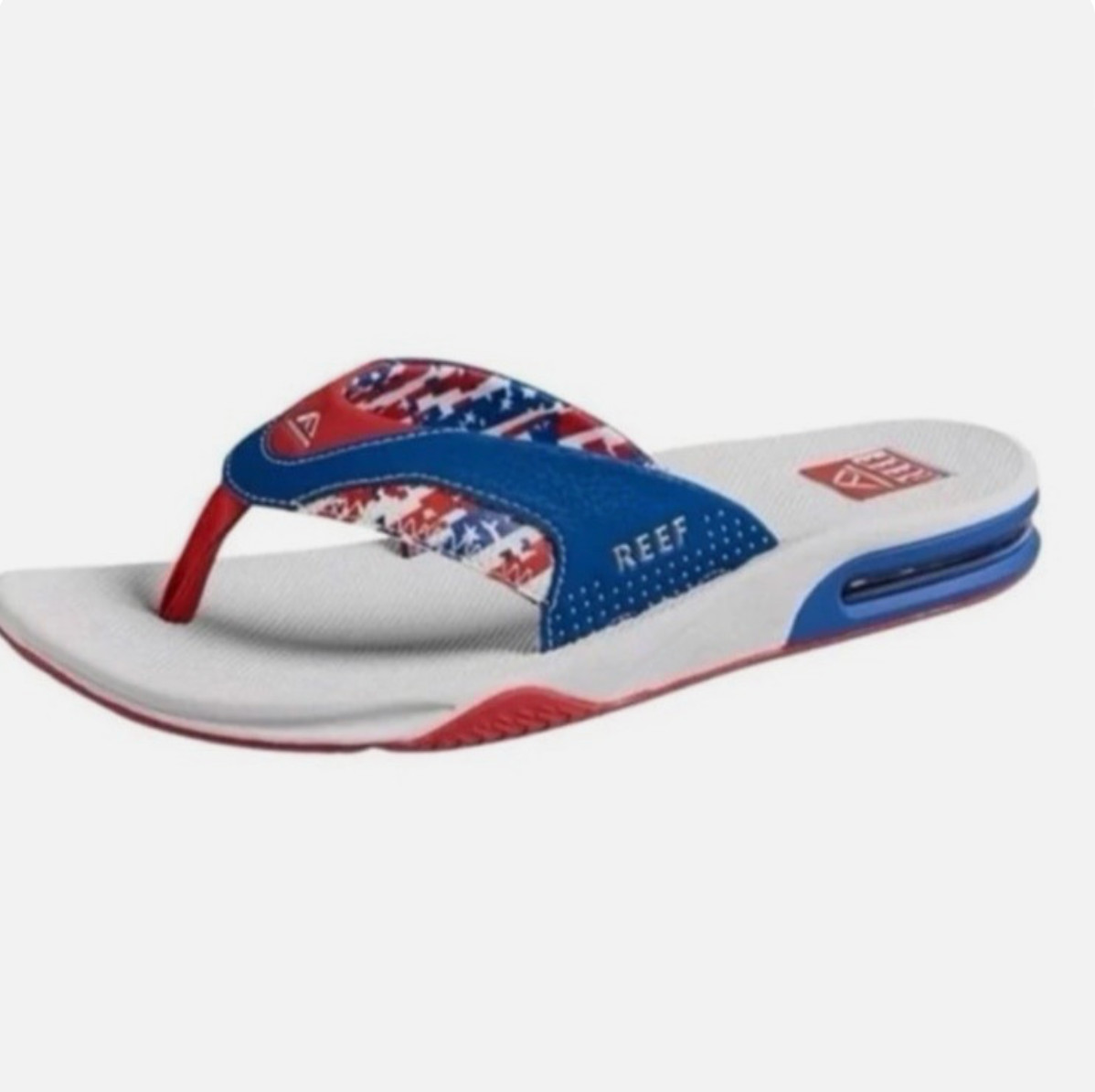 Reef Fanning Flip Flop Mens Patriotic Red White Blue USA Bottle Opener SZ 8 NEW