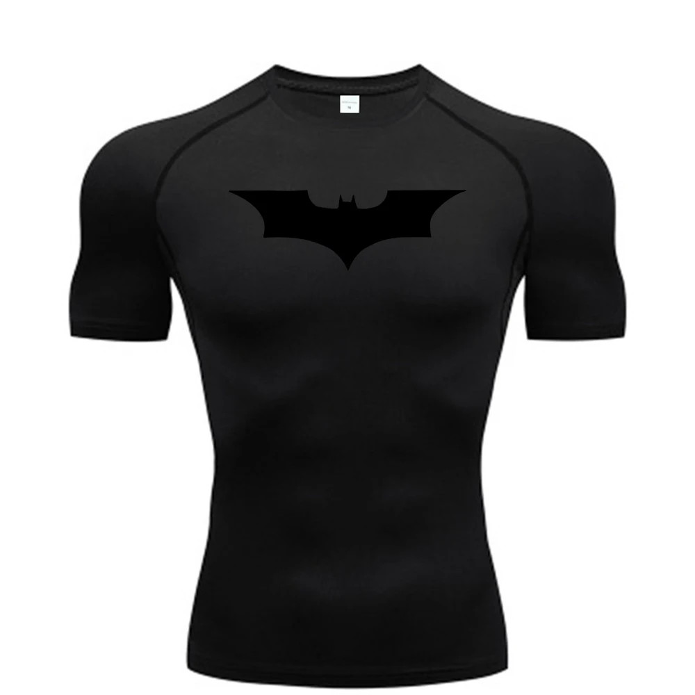 Bat Printed Men’S Tight T-Shirt Running Compression Compression T Shirt Gym Fitn