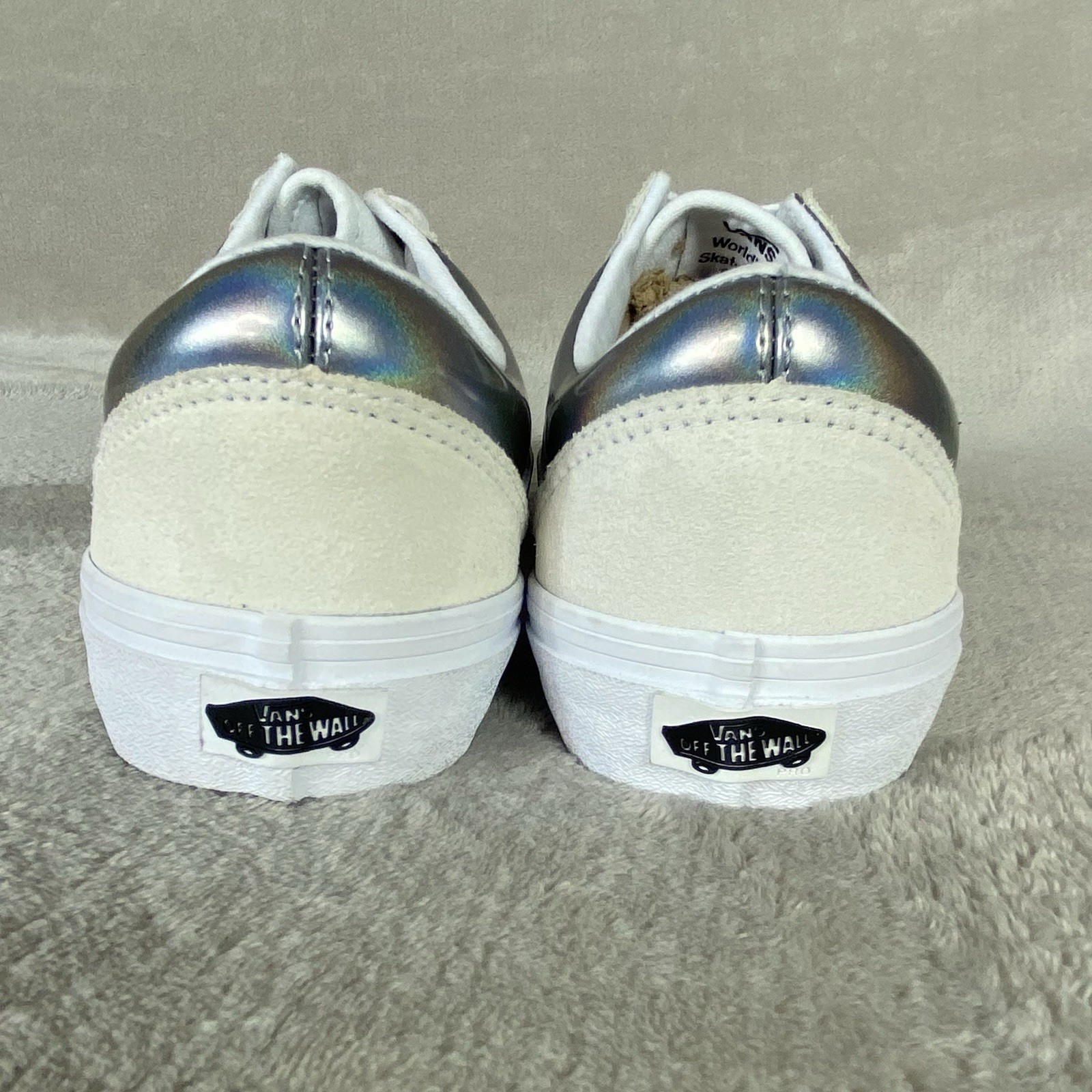 Vans Old Skool Pro Iridescent Shoes Men 8 Women 9.5 White Suede Sneakers NEW