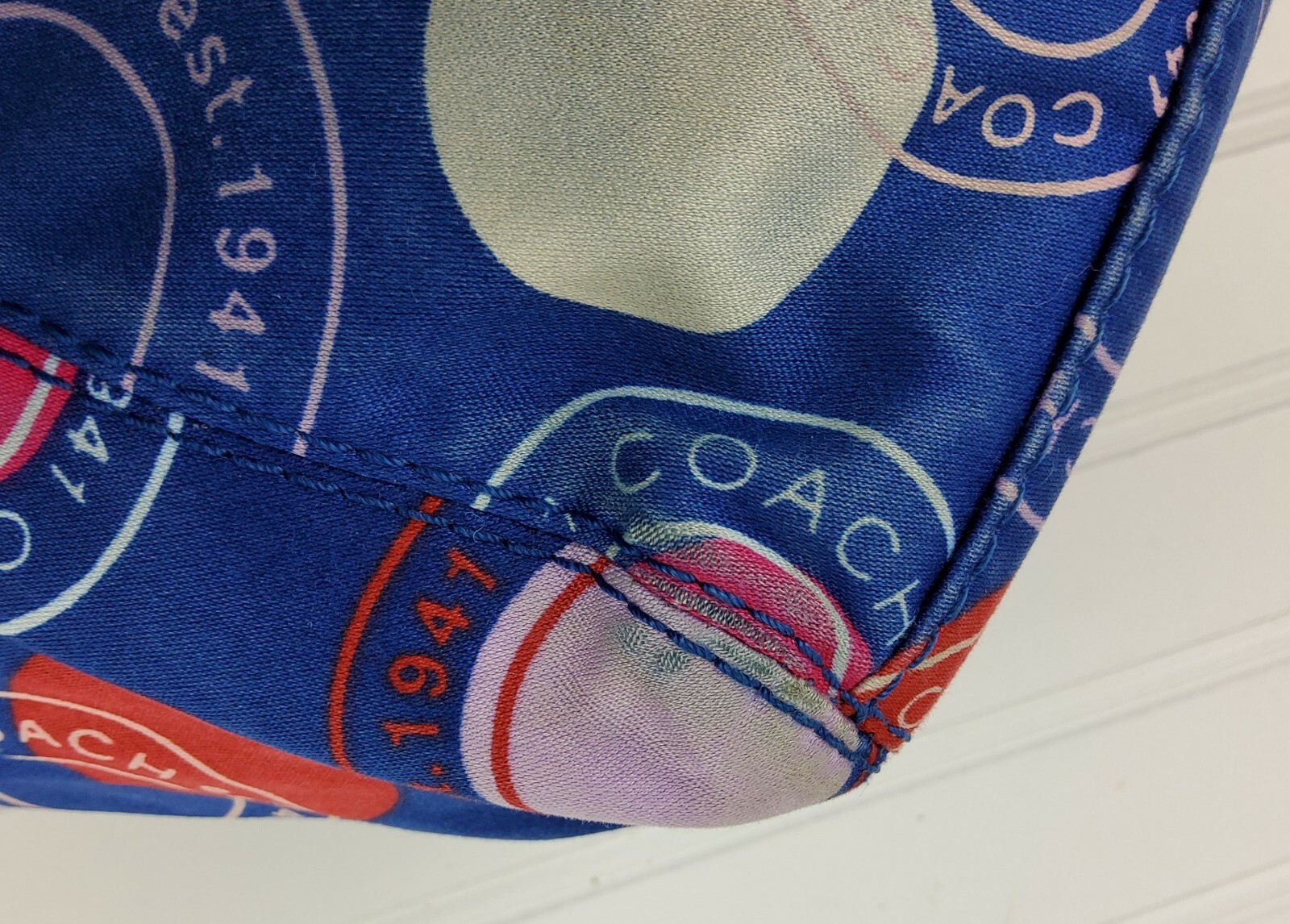 COACH Polka Dot Leah F14667 Blue White Red Shoulder Handbag Purse with Pouch