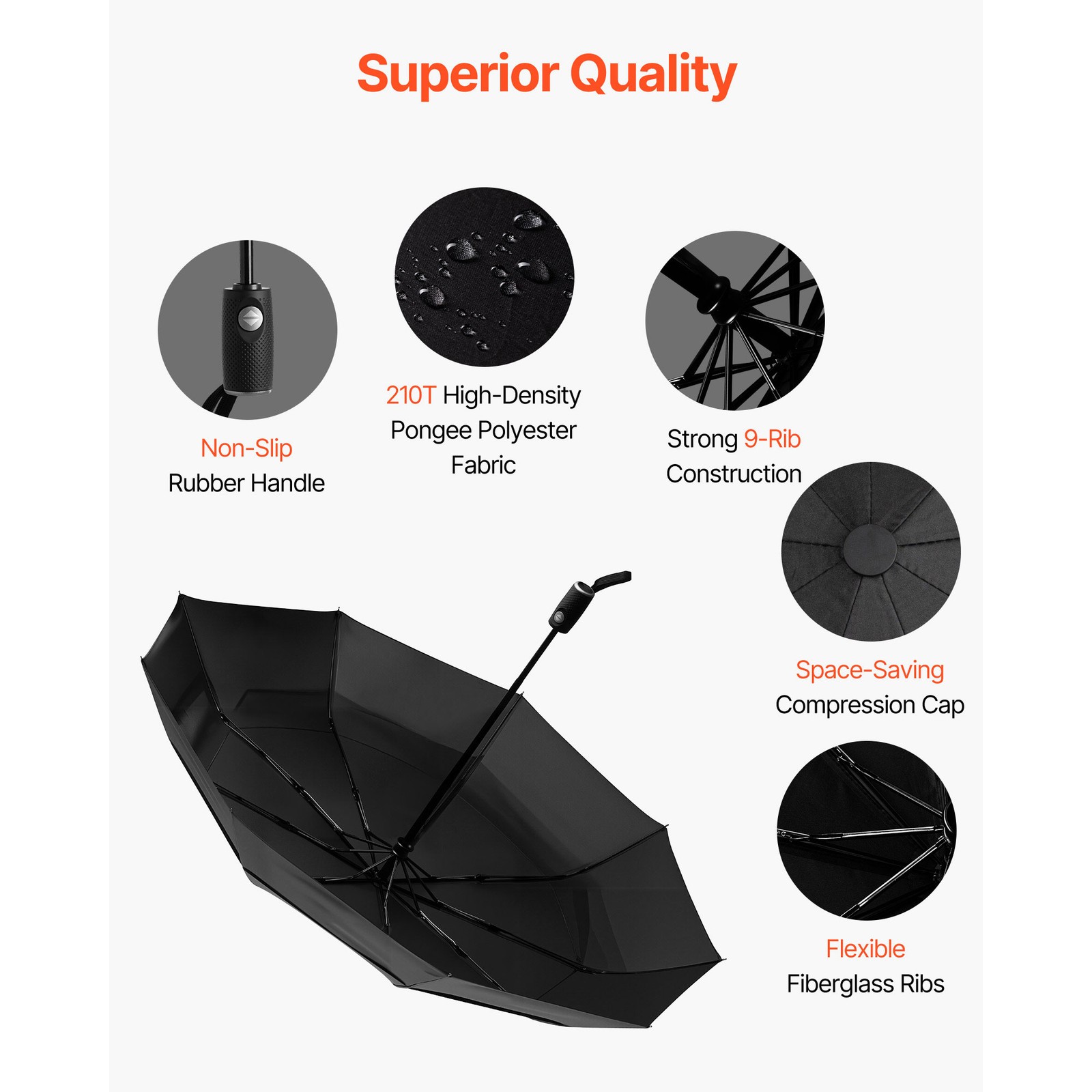 Travel Umbrella Portable Compact Windproof Umbrellas 42 in for Rain & Sun