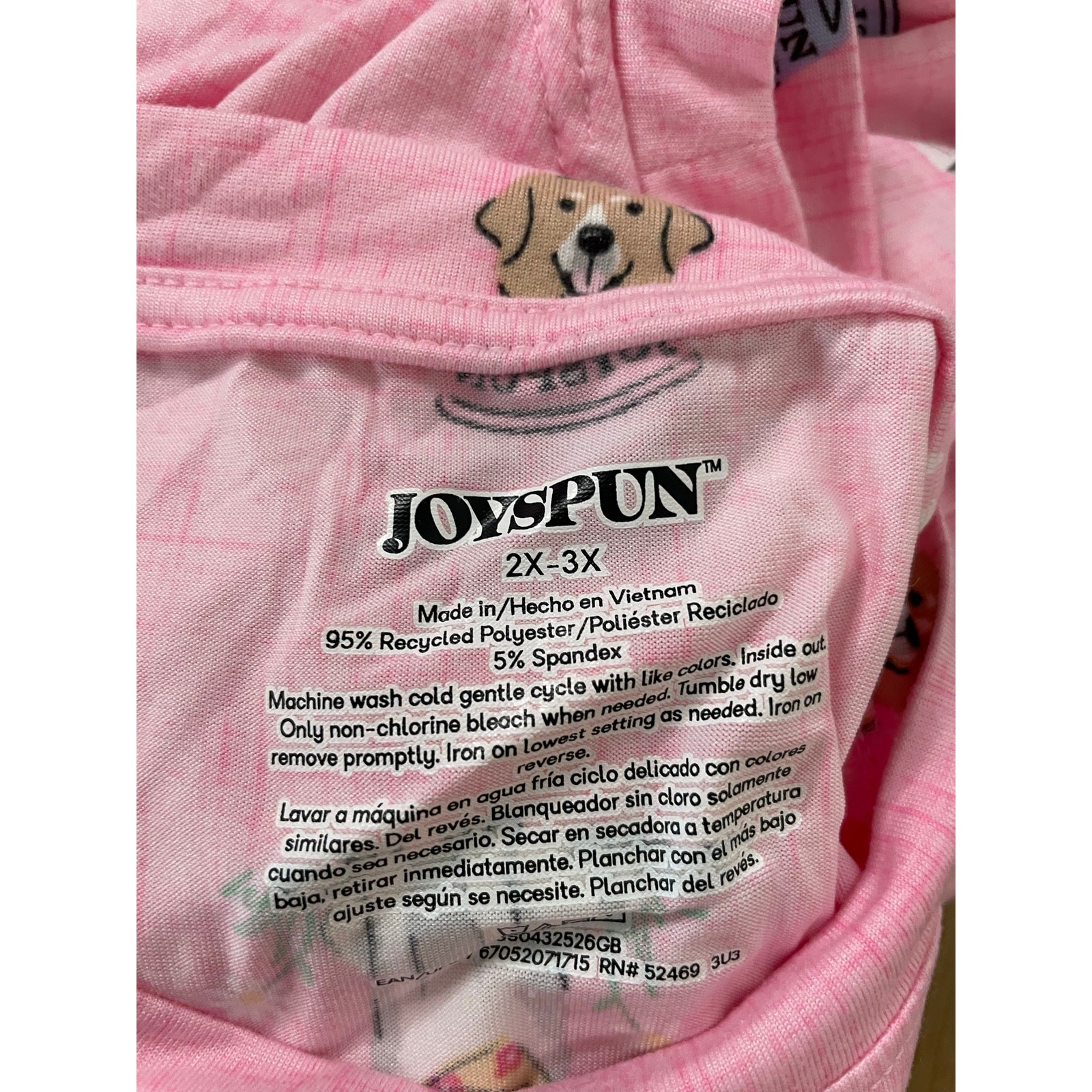 New Womens 1pc Joyspun Doggie 🐶 Print Pajama Gown Pockets Light Pink size 2X-3X