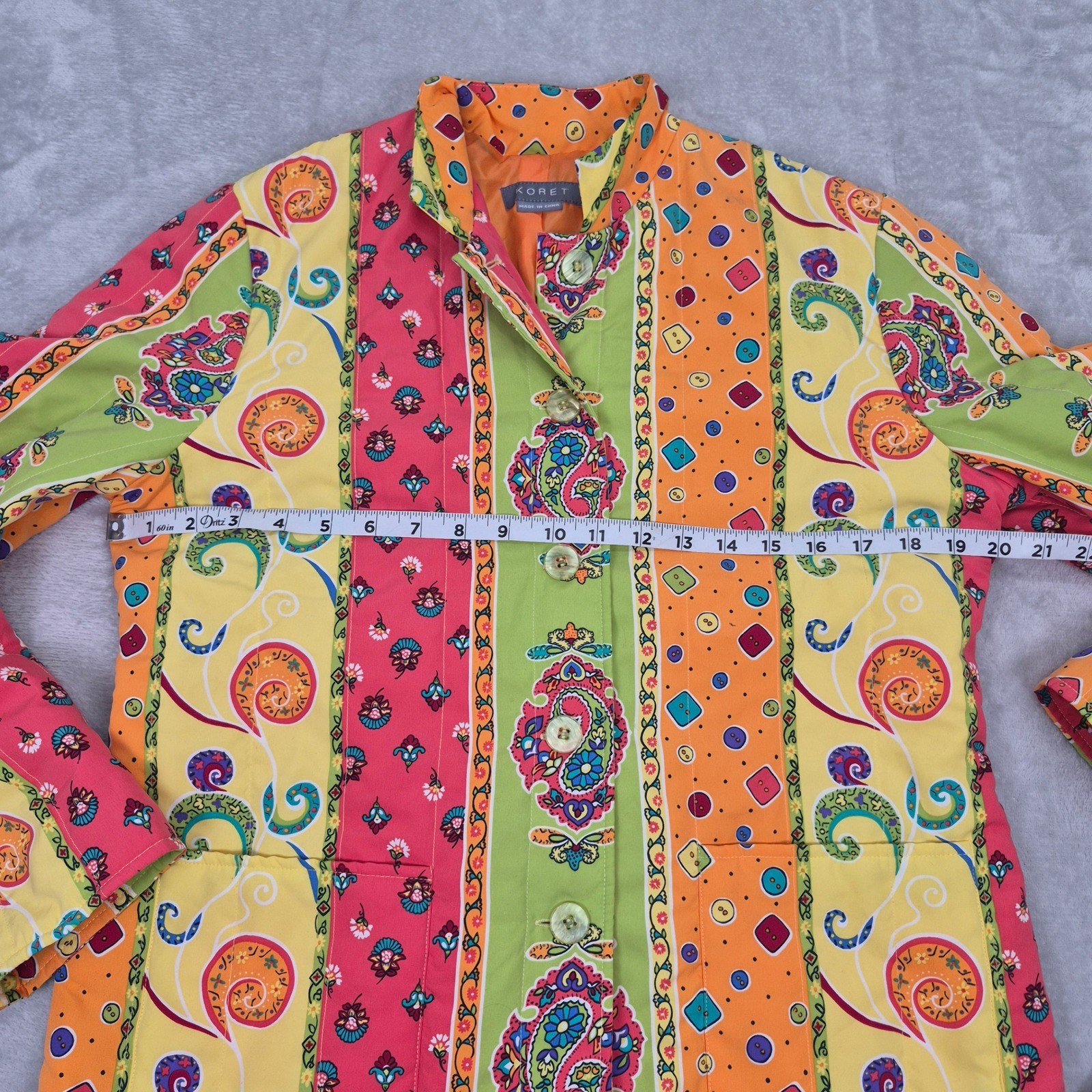 KORET Colorful Paisley Print Button Quilted Blazer Jacket Womens S Grandma House
