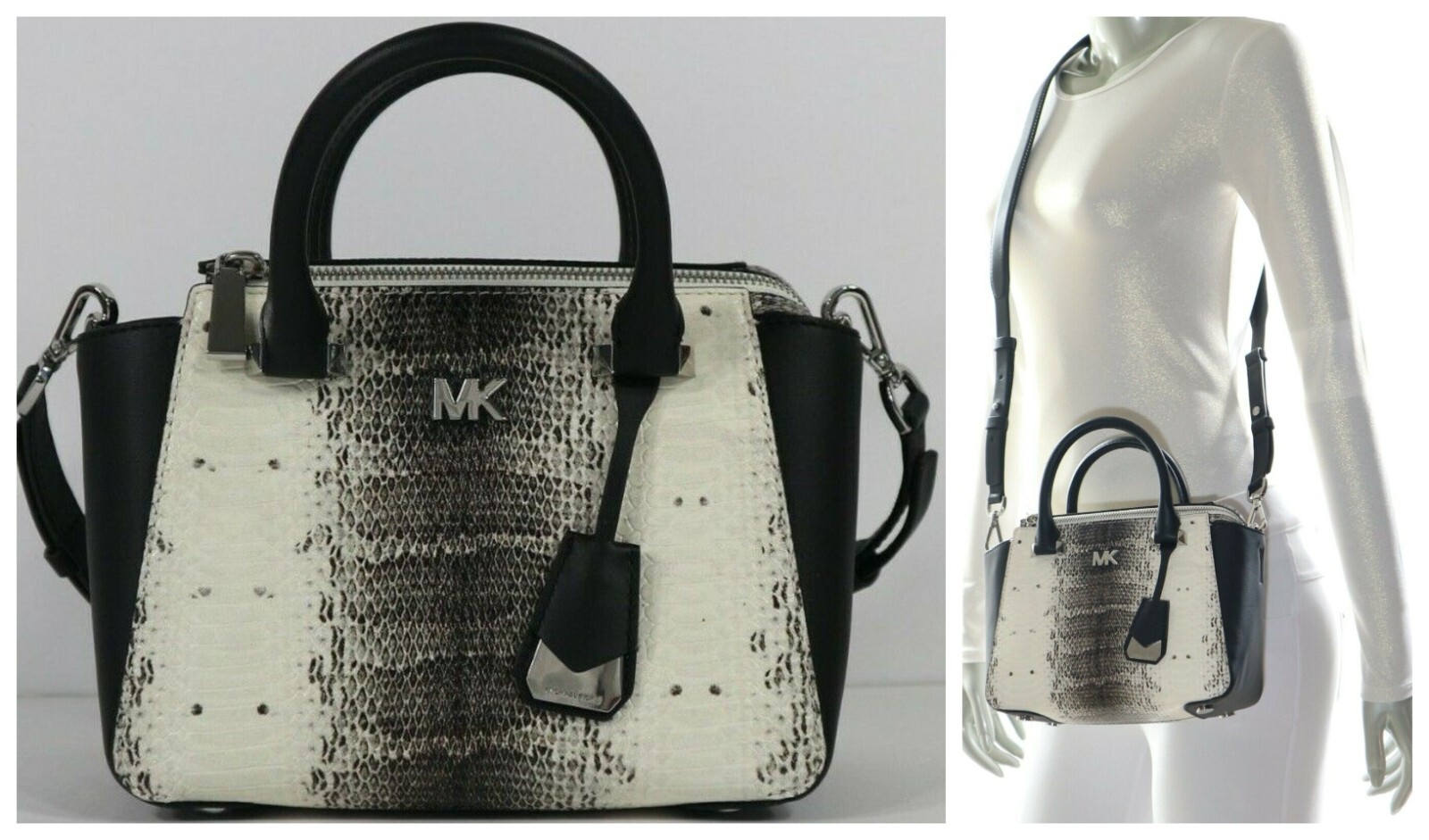 Michael Kors Nolita Mini Messenger Embossed Leather Natural/Black NWT$328.00