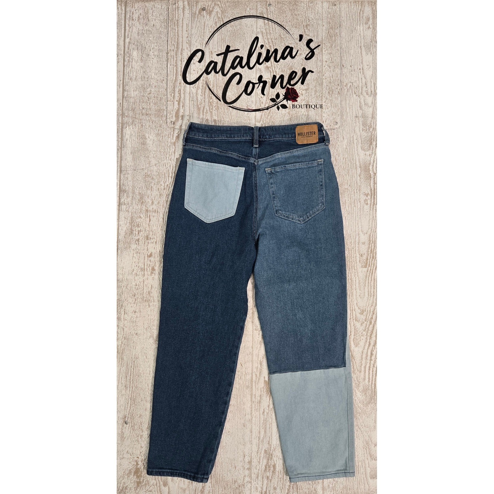 Hollister Patchwork High Rise Mom Y2K Retro Straight Jeans Colorblock Size 7S