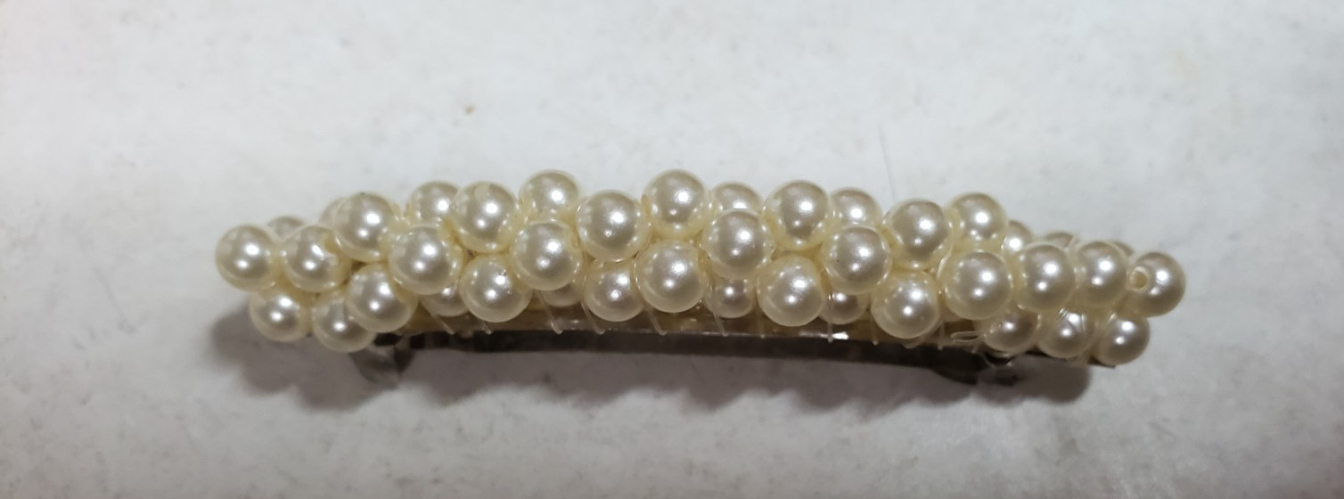 Hair Clip / barrette with a twist of Faux White Pearls, 3.25 Inches, EUC
