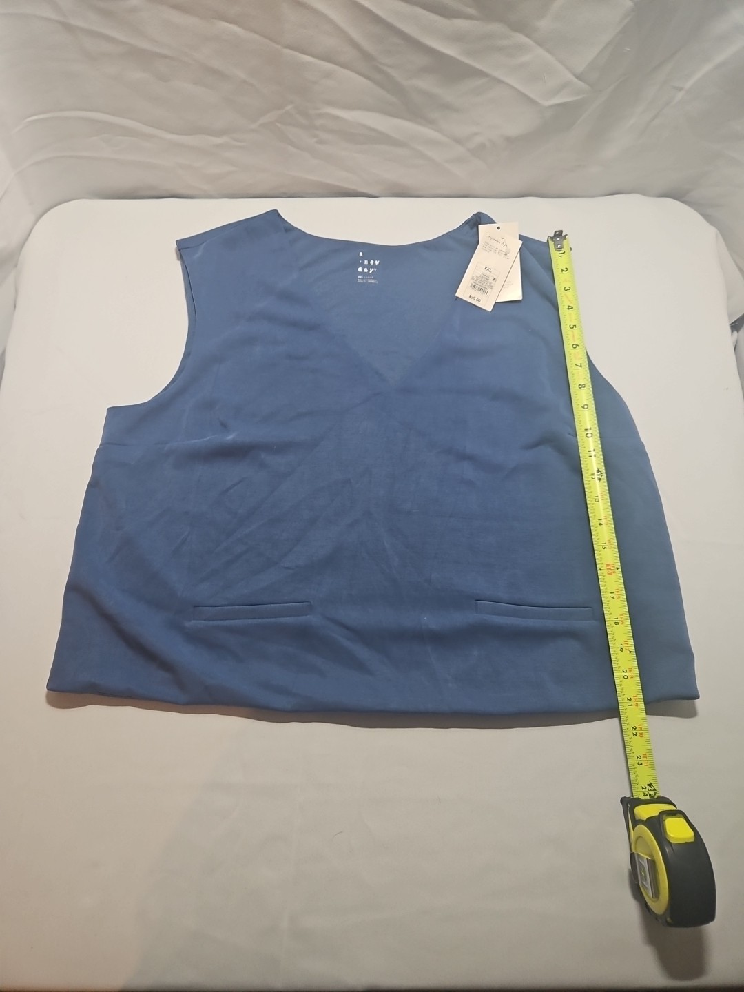 A New Day Women’s Sandwash Vest Blue Size XXL W/ Fake Pockets New A9