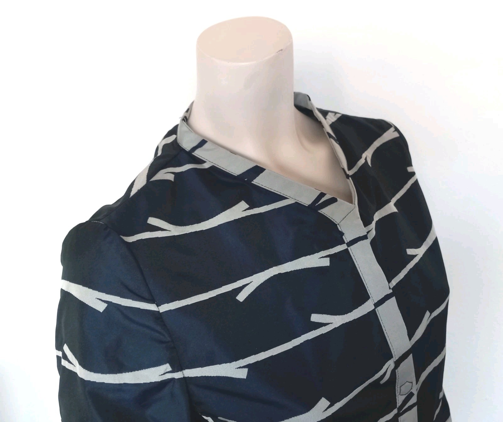 RIANI Coat Kimono Style Blue Grey Graphic Print 3/4 Sleeves Collared 36/38