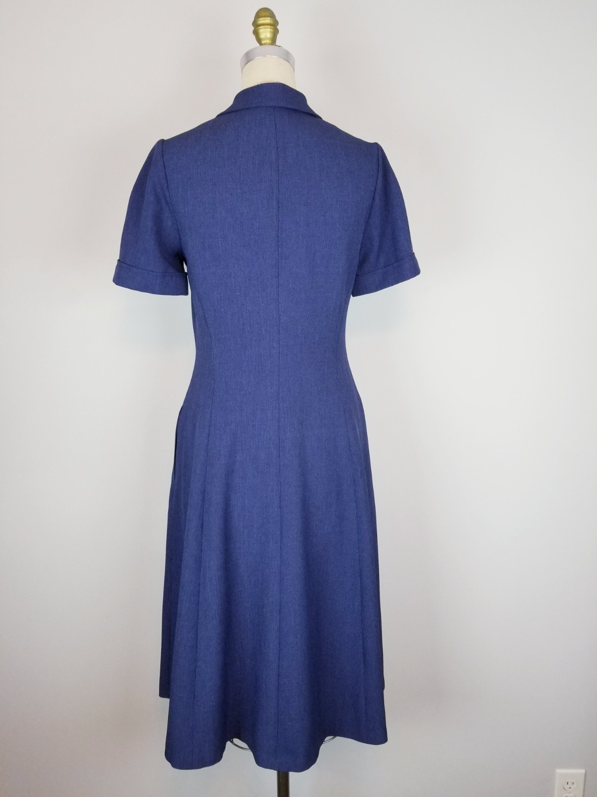 Deep Navy Blue Anne Klein Button Front A Line Midi Dress w/Pockets * Size 4