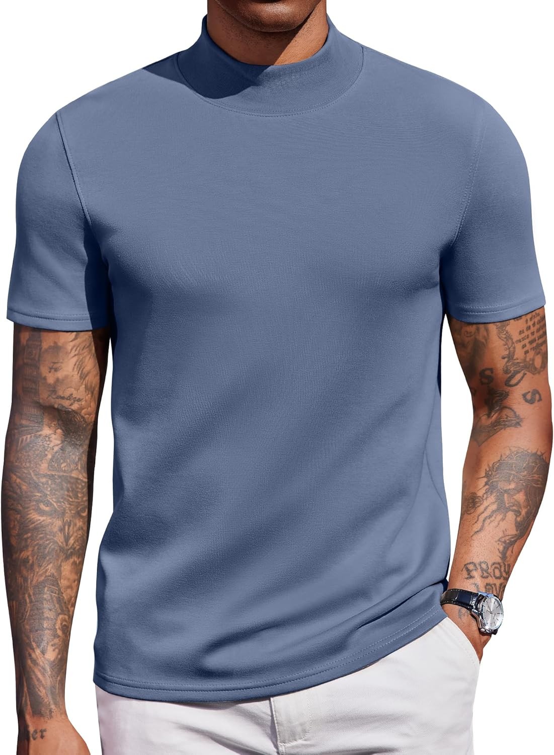Men’s Short Sleeve Mock Turtleneck Top Stretch Skin-Friendly Casual Sweater