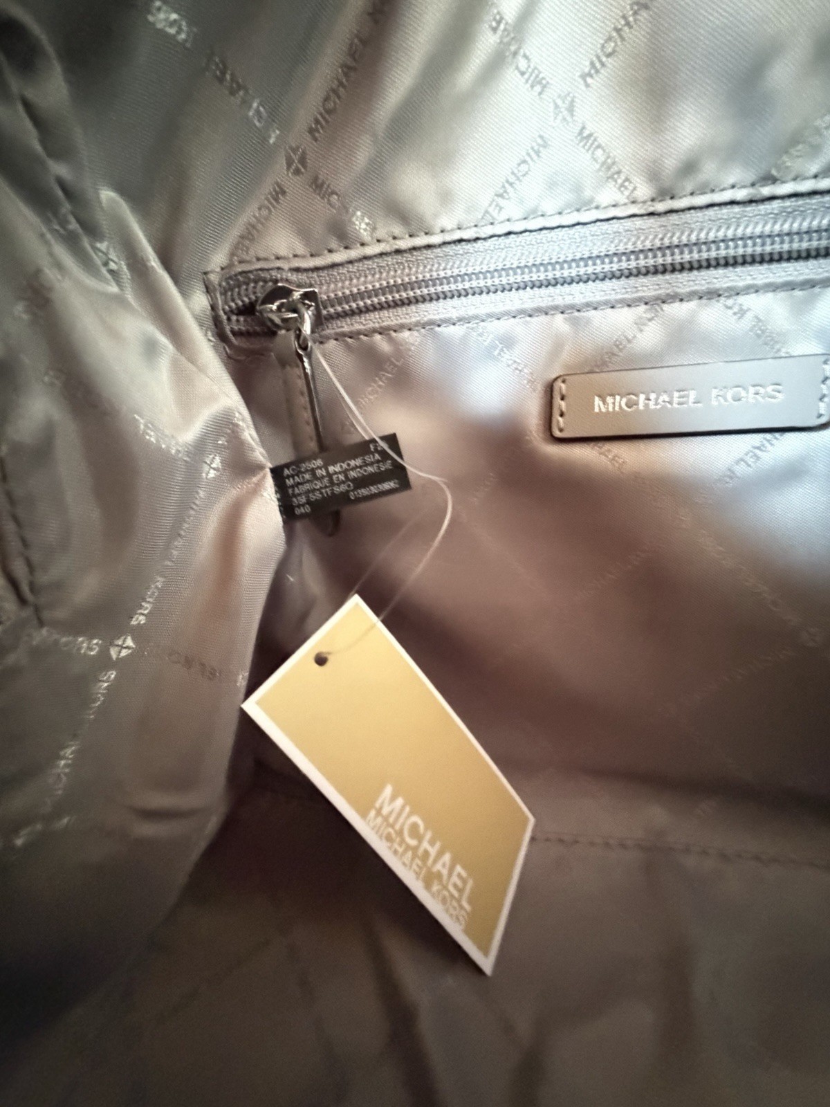 Michael Kors Travel Medium Satchel Shoulder Duffle Bag MK Mirror Metallic Silver