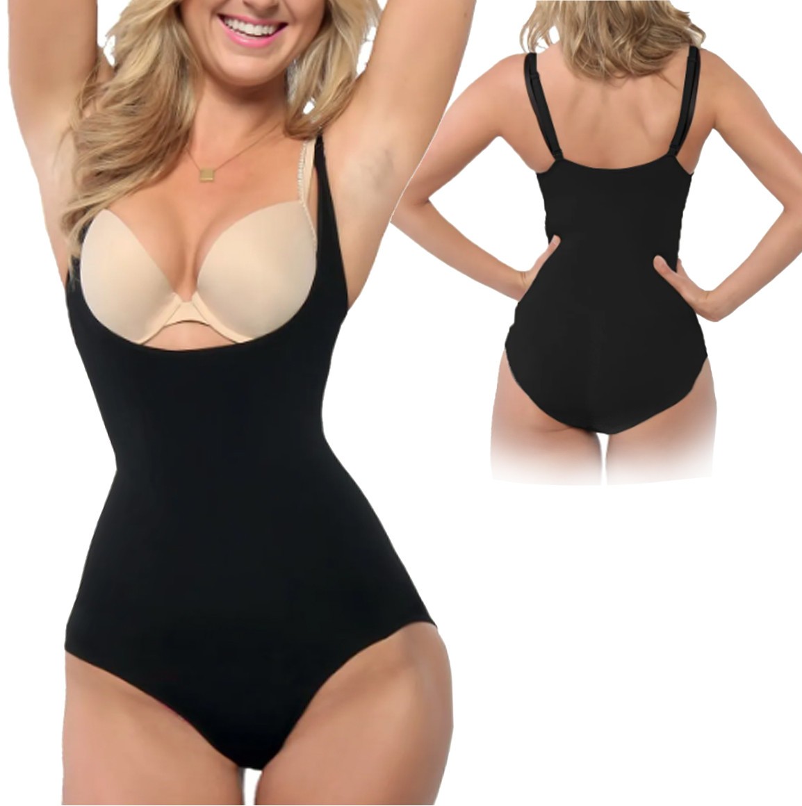 Women’s Open Bust Shapewear Bikini Black Slimming Seamless Bodysuit