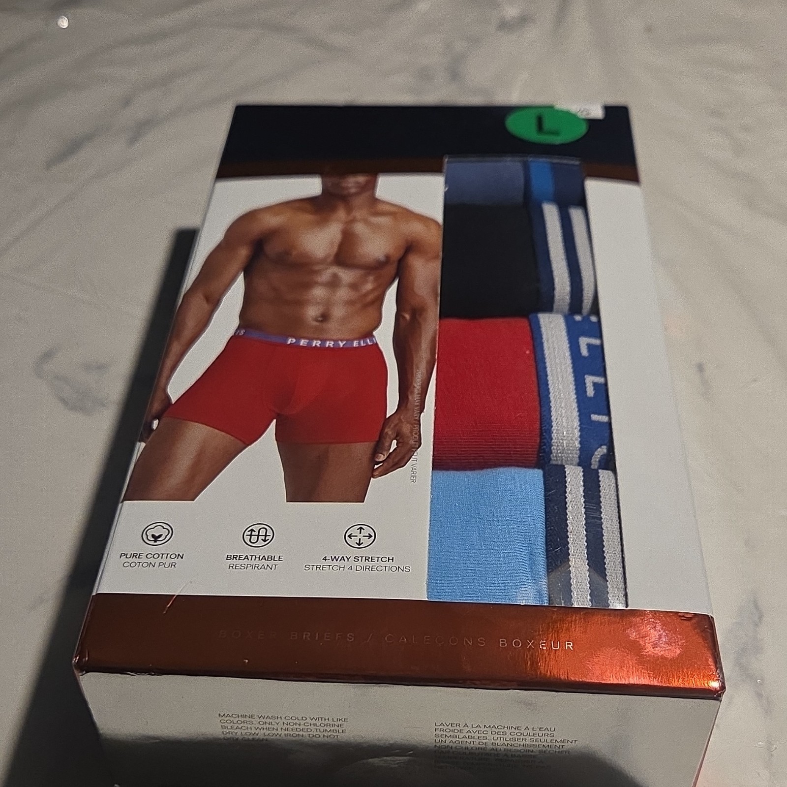 Perry Ellis Portfolio Men’s Cotton Stretch Jersey Boxer Briefs 4-Pack L Multi