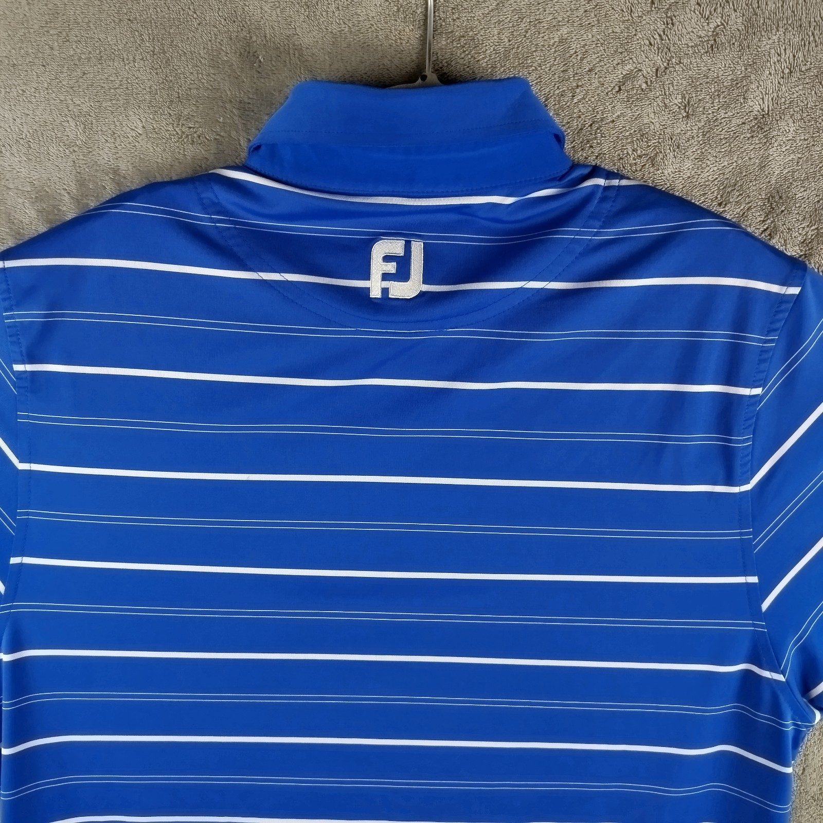 FootJoy Tour Issue Athletic Fit Polo Shirt Mens Small Blue Striped Stretch Golf