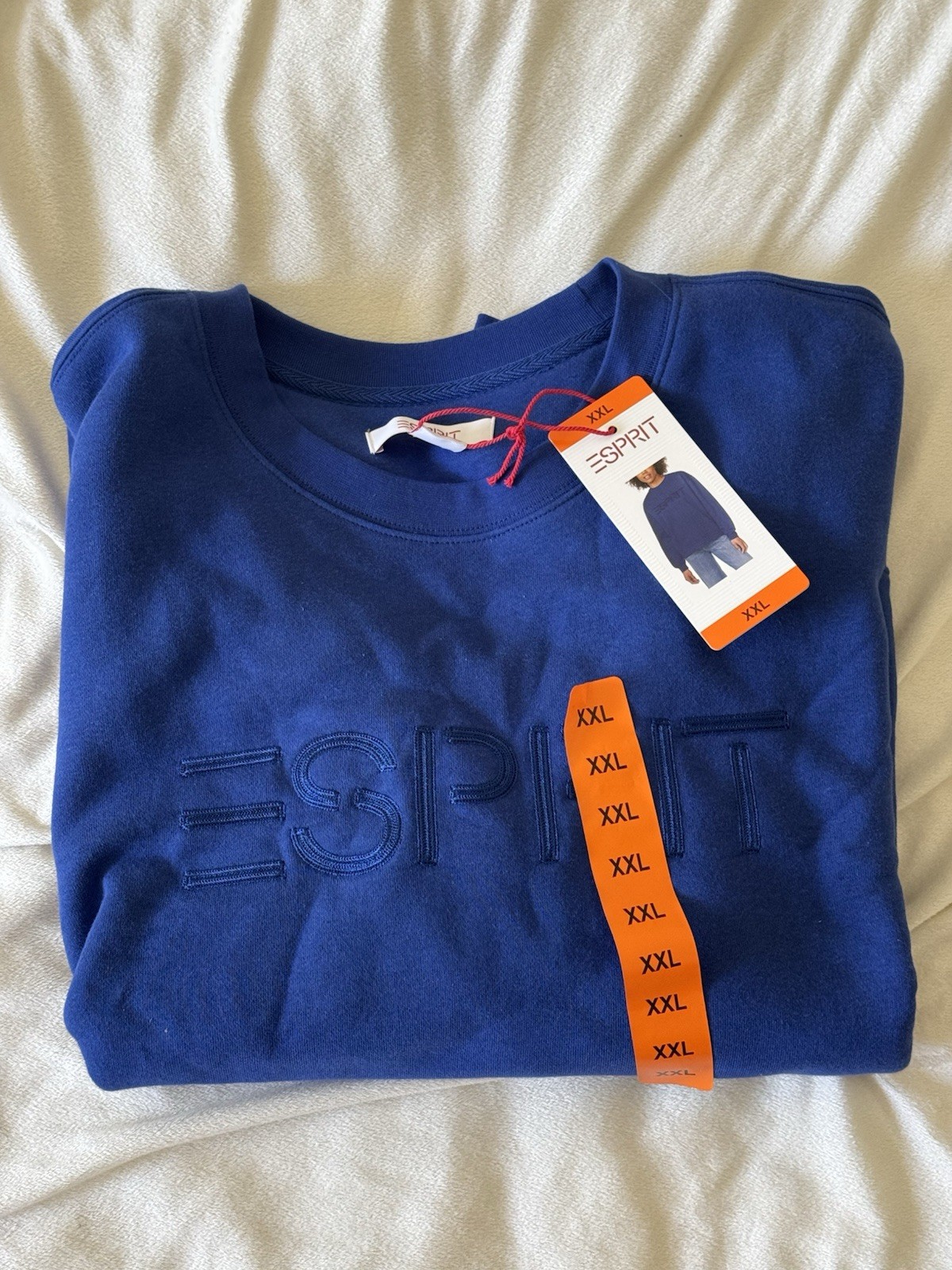 Esprit Blue Logo Graphic Print Crew Neck Pullover Sweatshirt Size XXL