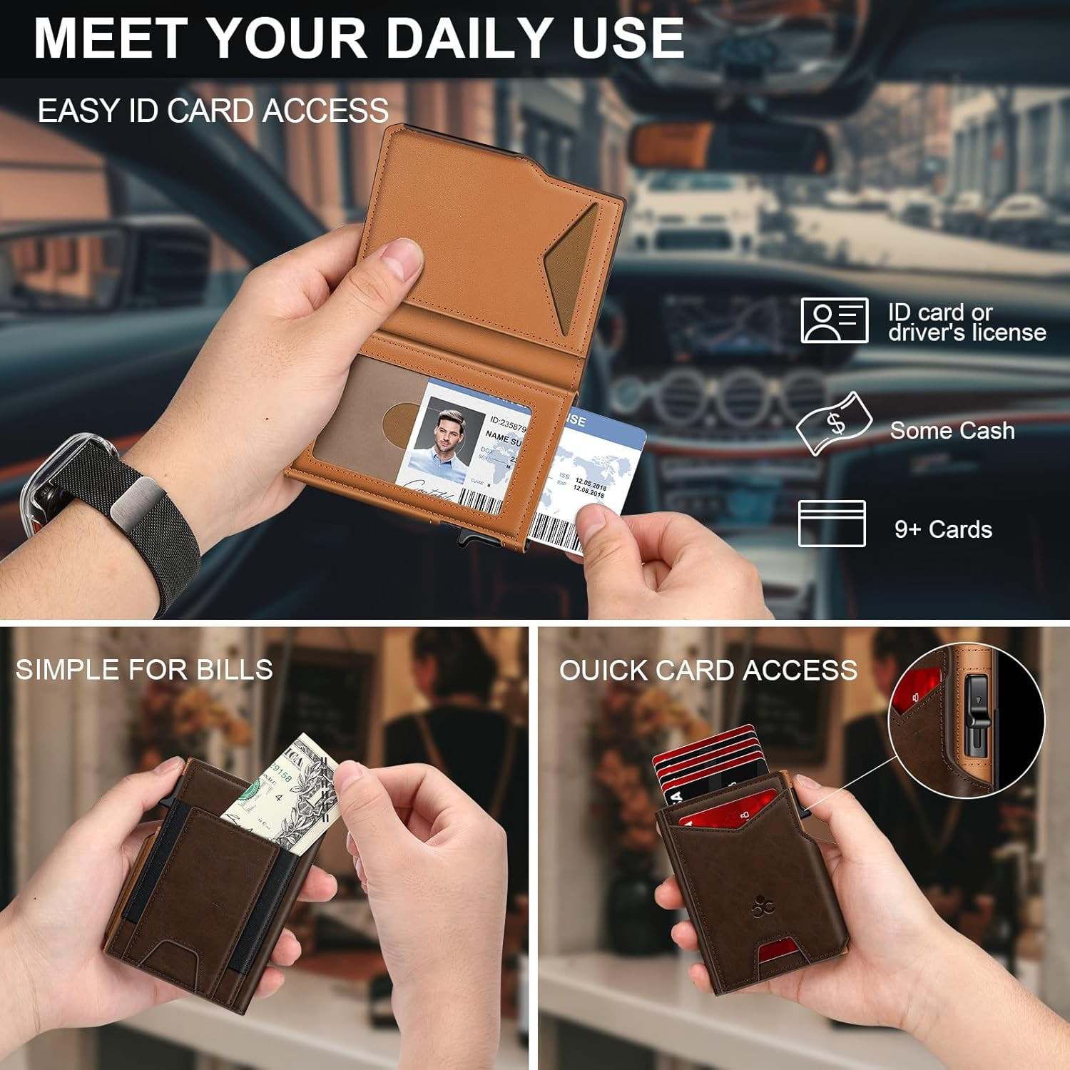 Wallet for Men Wallet with Slim Pop up Card Holder 9-13 Cards, Bifold Minimalist