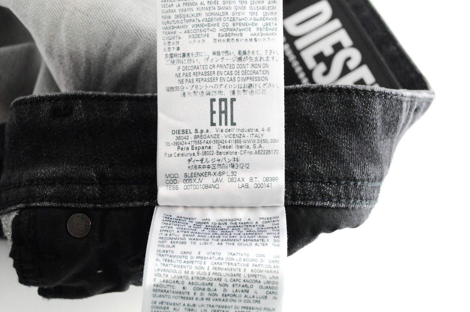 DIESEL Sleenker-X-SP 082AX Men Jeans W31/L32 Slim Skinny Grey Washed Stretch *