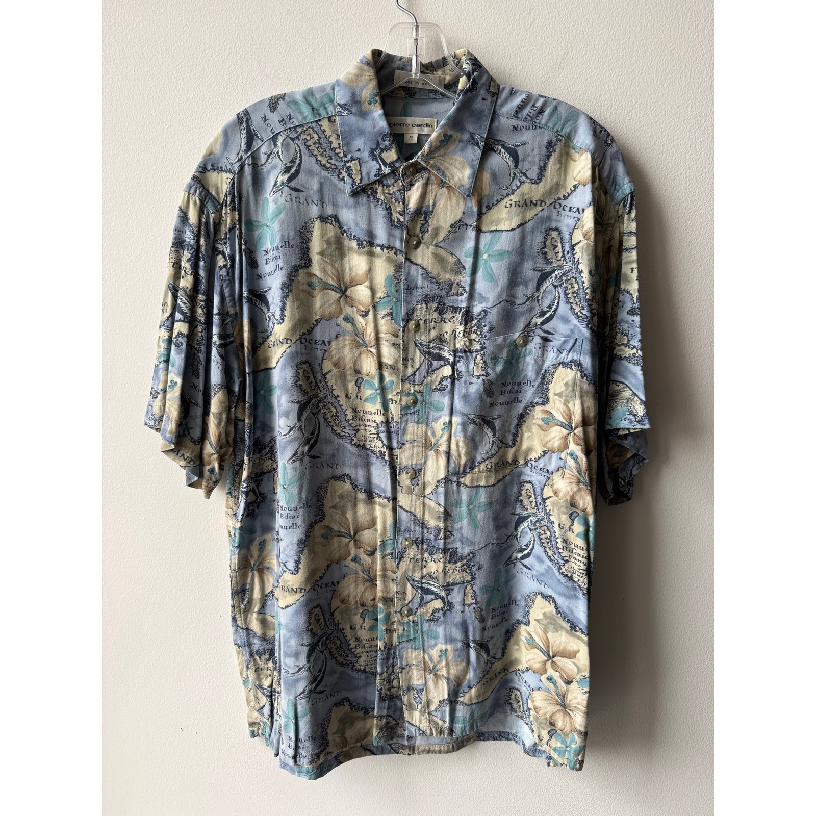 Vintage 80s Pierre Cardin Tropical Shirt Hawaiian Floral Nautical Surfer Mens M