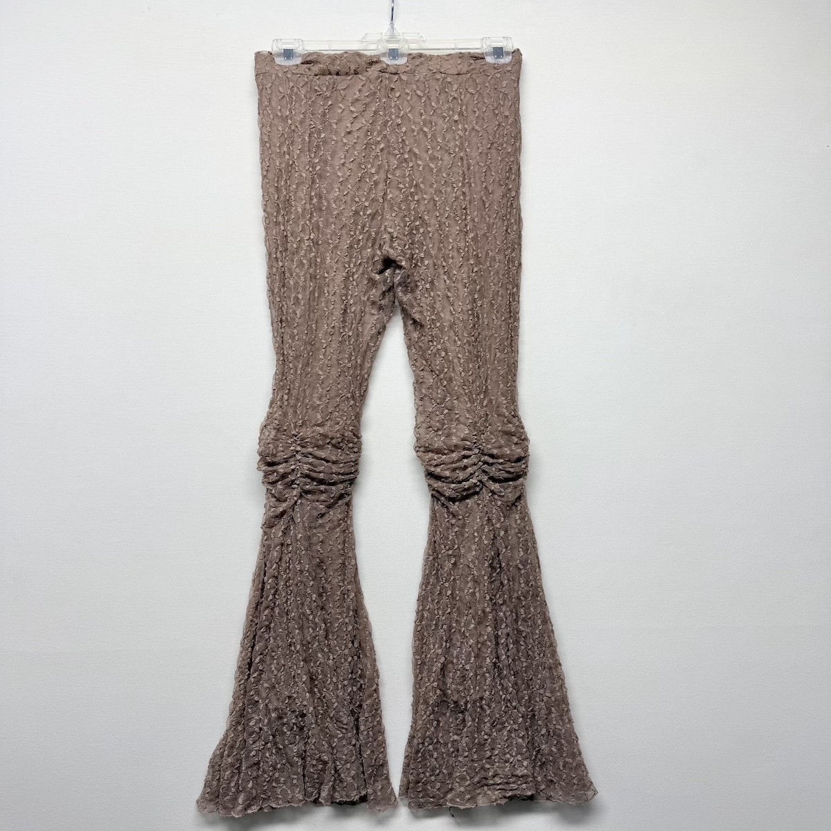 Free People Georgina Mesh Lace Flare Pants Ruched Knee Brown Women’s Size Small