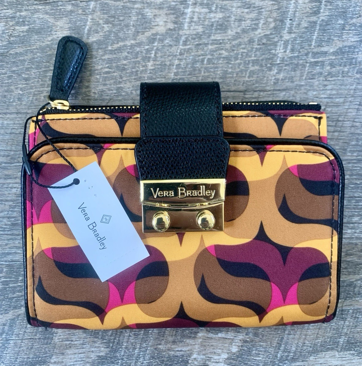 Vera Bradley Zip-Around Pushlock Wallet Multicolor Geometric, Card Slots