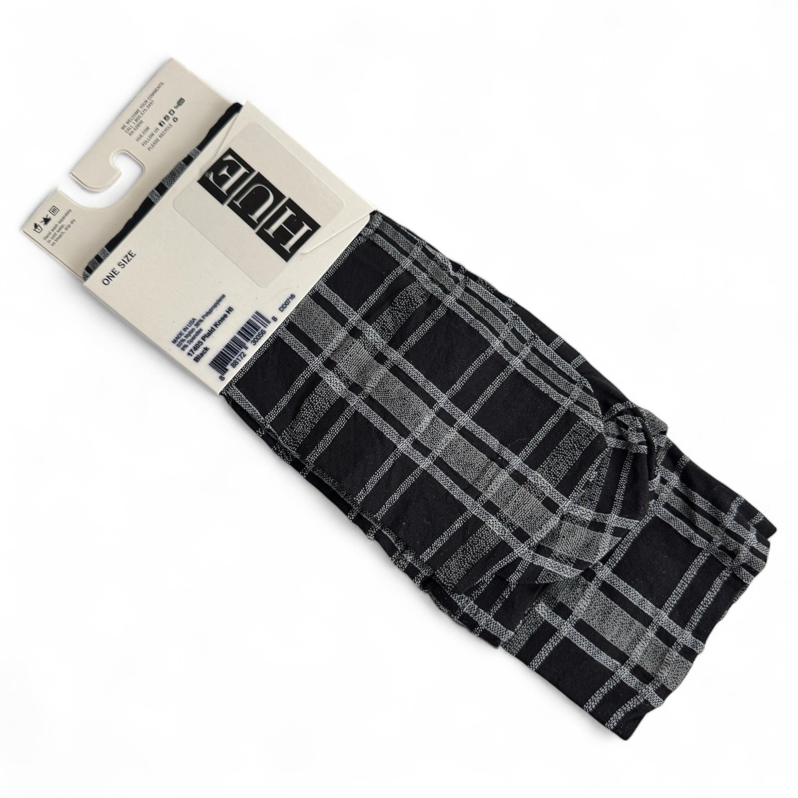 Hue Black Gray Plaid Knee Hi Womens One Size Fits Most