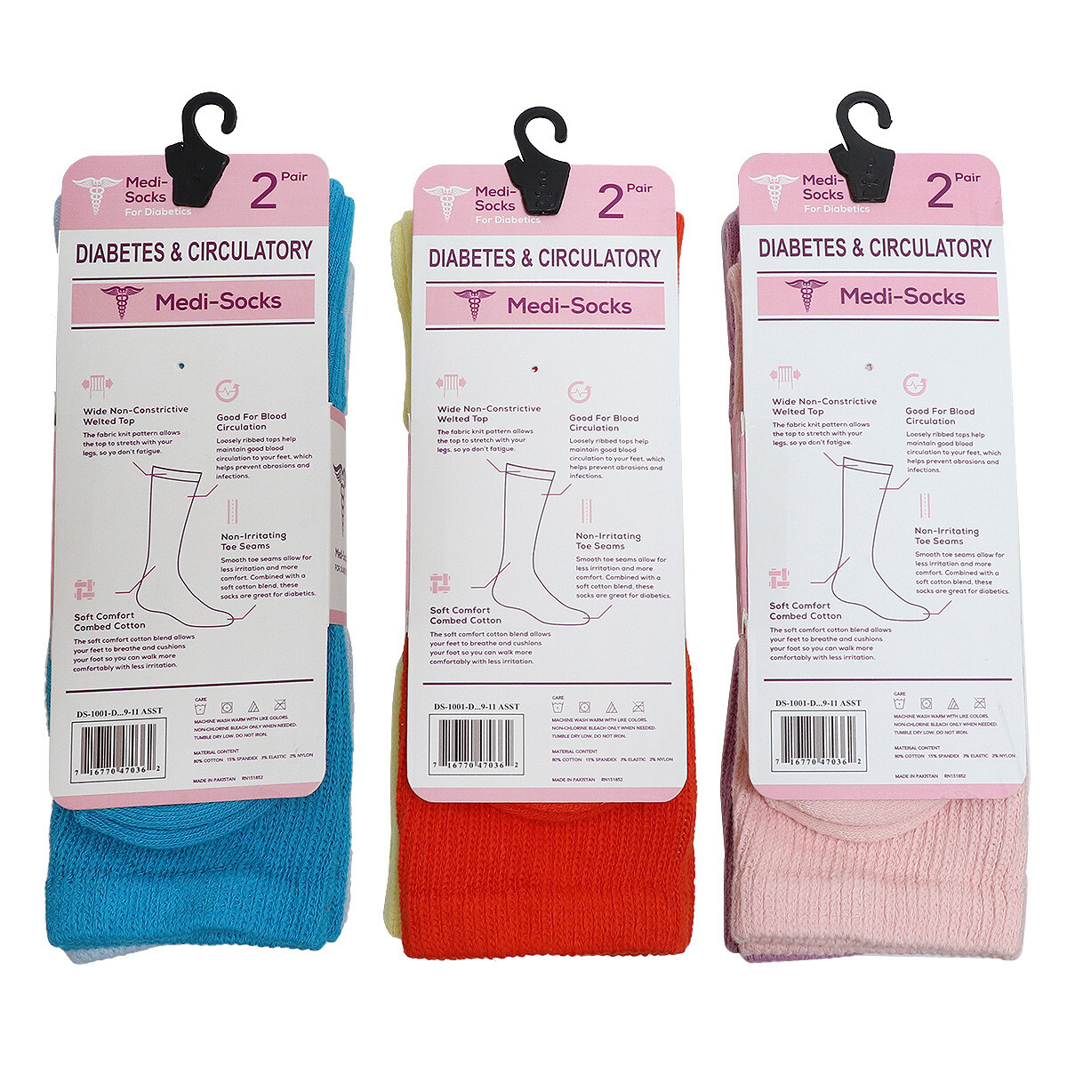 6 Pairs Women Loose Fit Crew Diabetic Cotton Socks Circulatory Non Binding Top