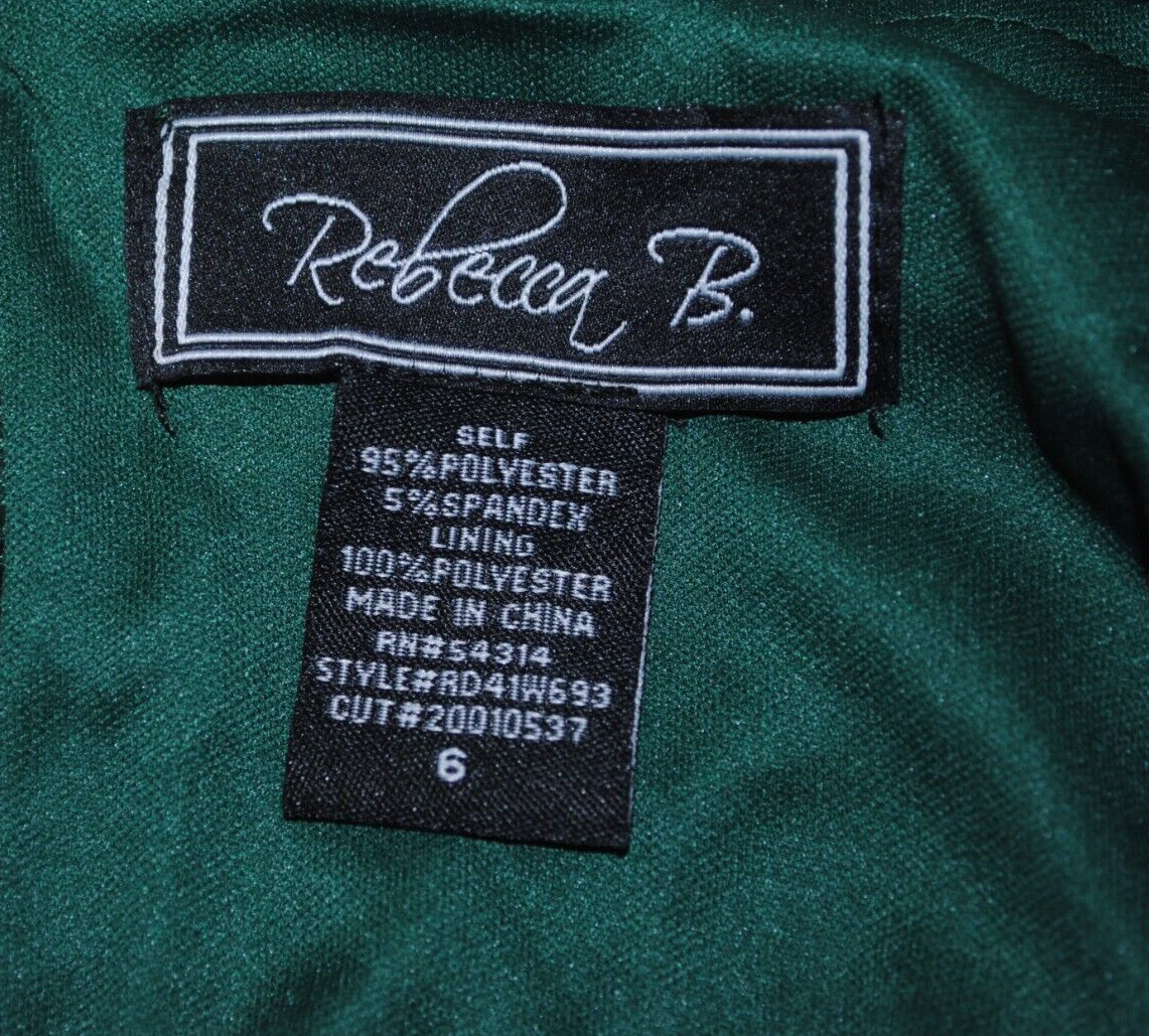 Rebecca B Deep Green Velvet Sleeveless Gown Formal Dress Size 6 NWT