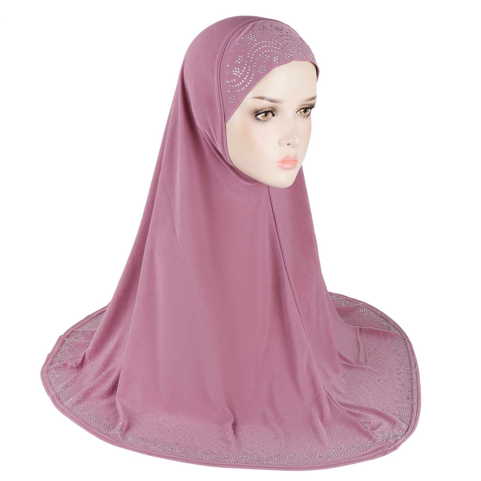 Rhinestone Hijab Full Cover Scarf Women Muslim Khimar Overhead Headscarf Islamic