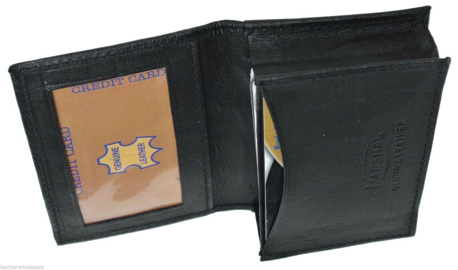 Genuine Leather Black Expandable Credit Card ID Business Card Holder Wallet