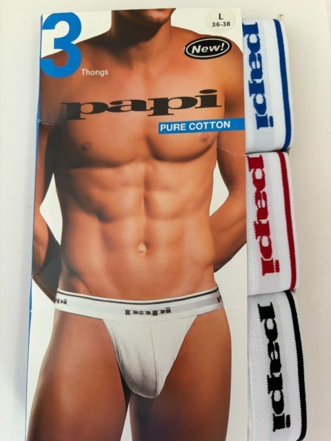 3 Pack Papi Men’s Thong Underwear Cotton White LARGE 36-38 NEW