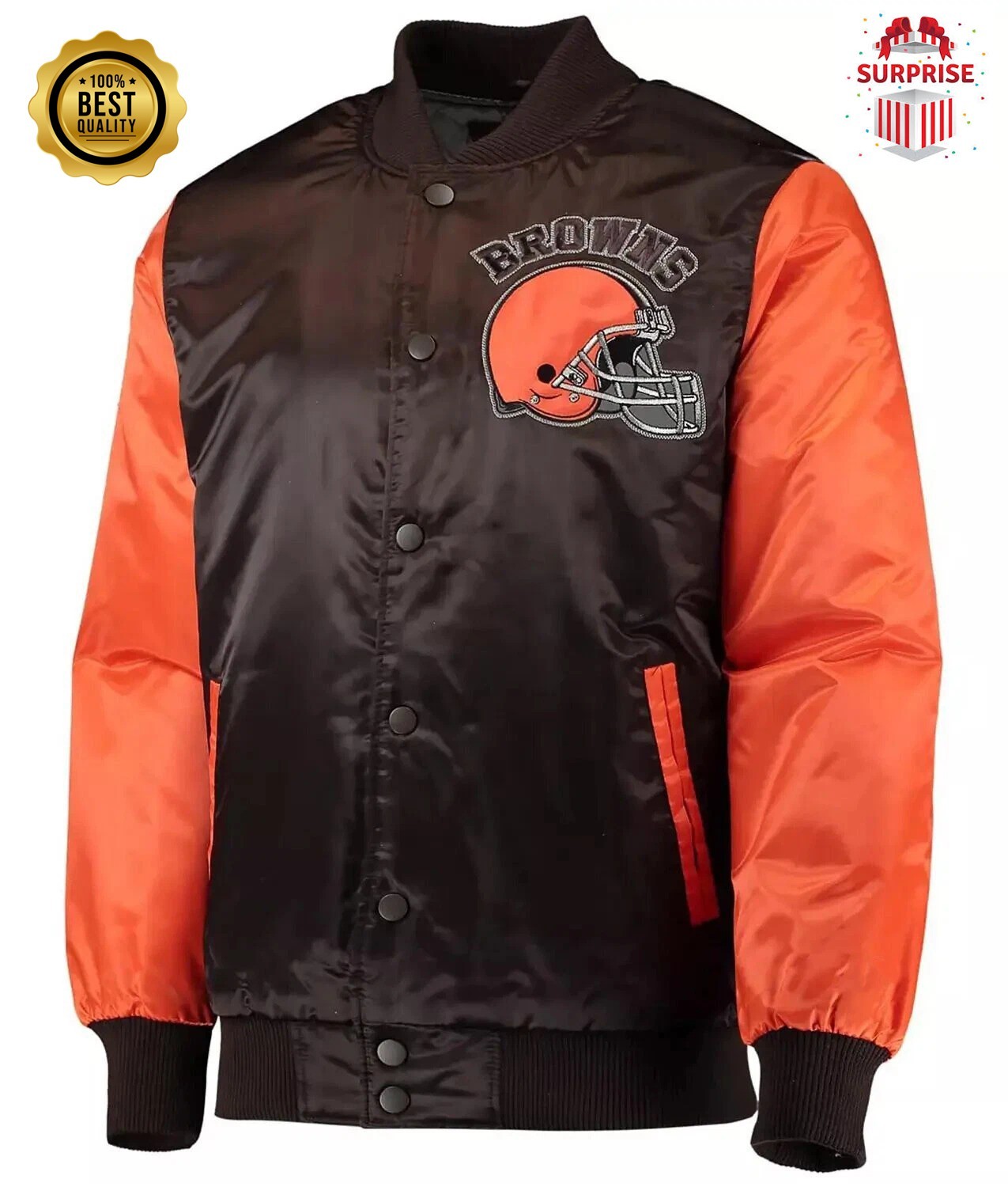 Men’s C Browns Black Orange Satin Jacket Baseball Bomber Style Varsity Jacket