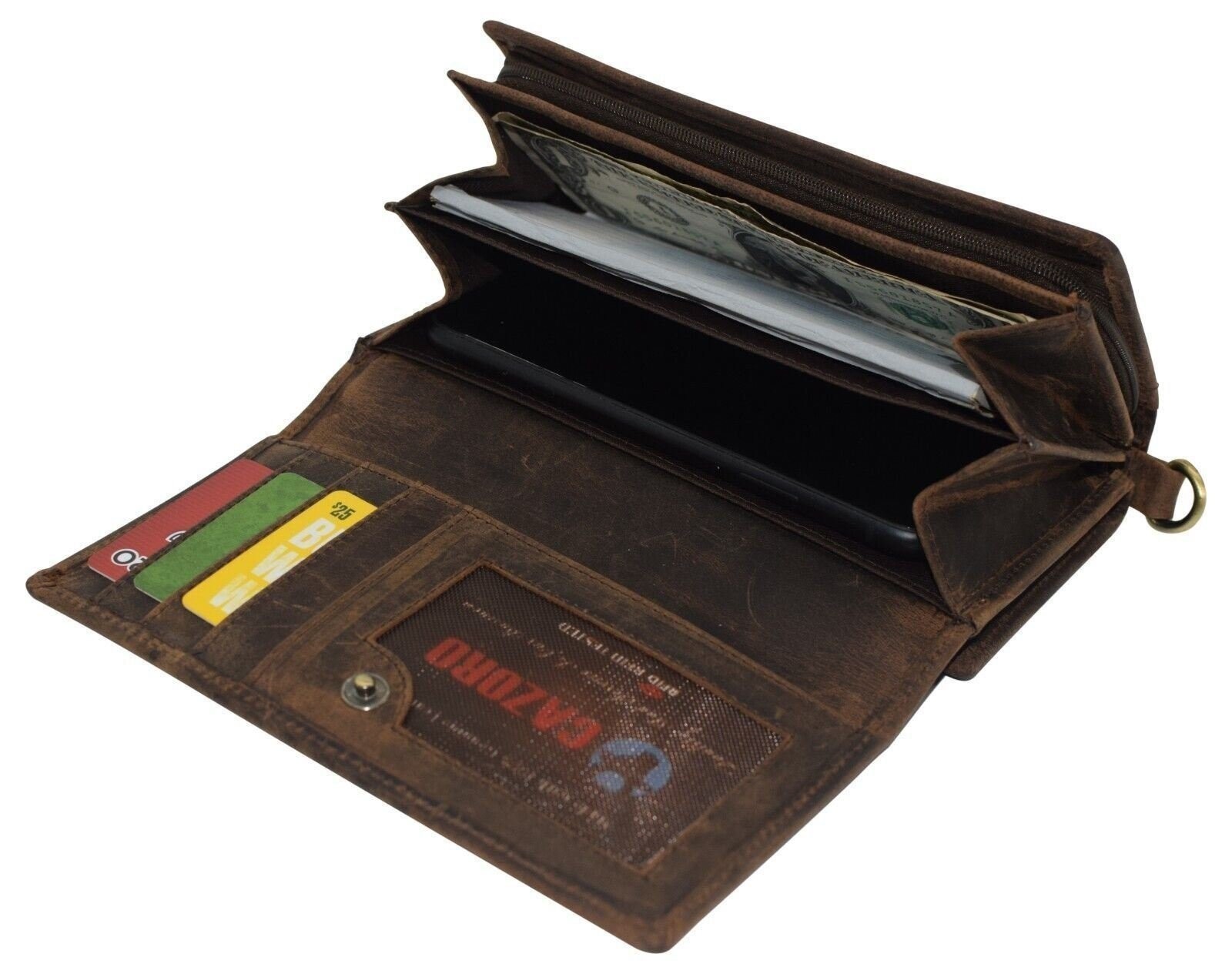 RFID Vintage Leather Large Clutch Purse Smartphone Hand Wristlet Women Wallet