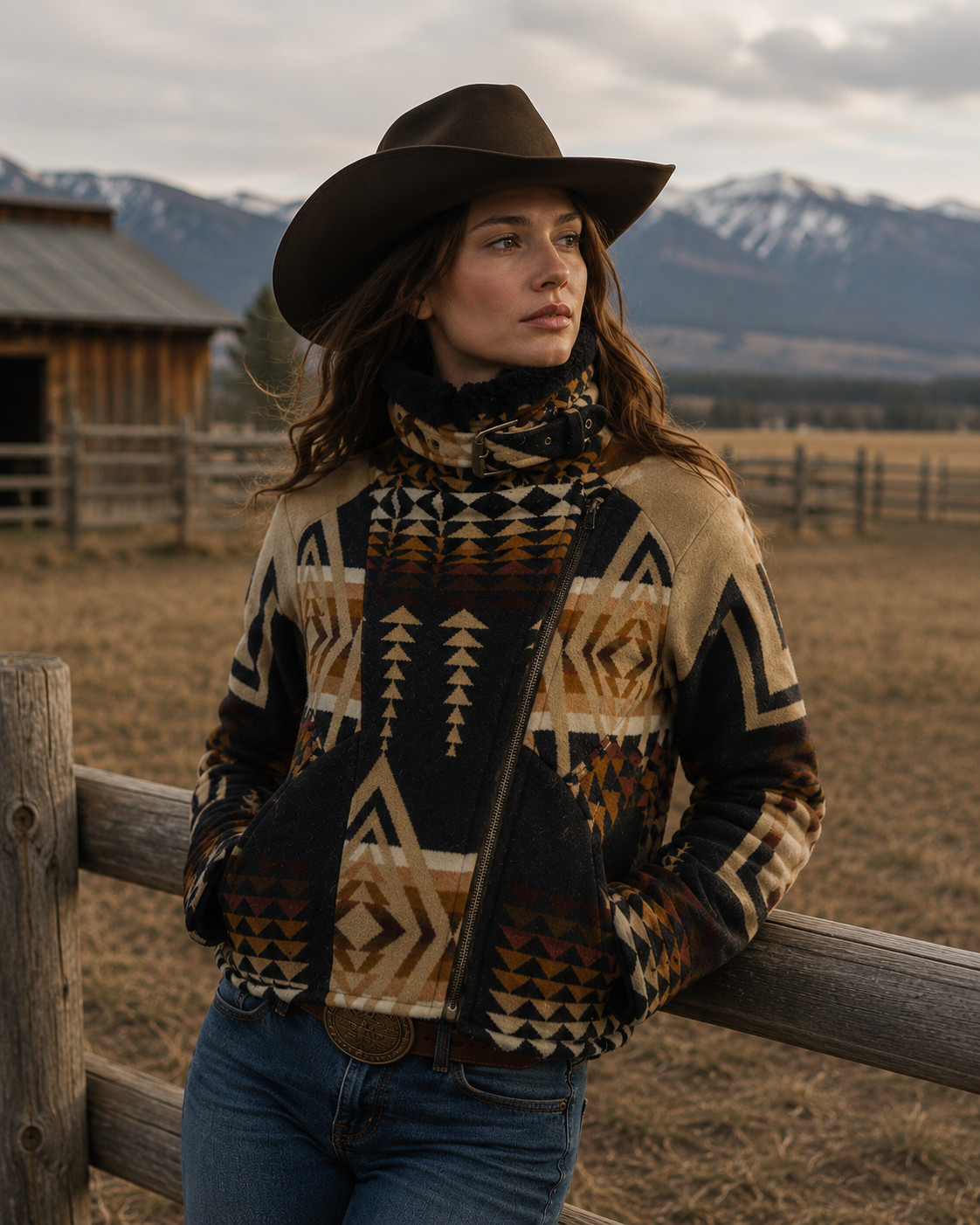 Women’s Western Aztec Print Wool Aviator Jacket: Beth Dutton Kelly Style Bomber