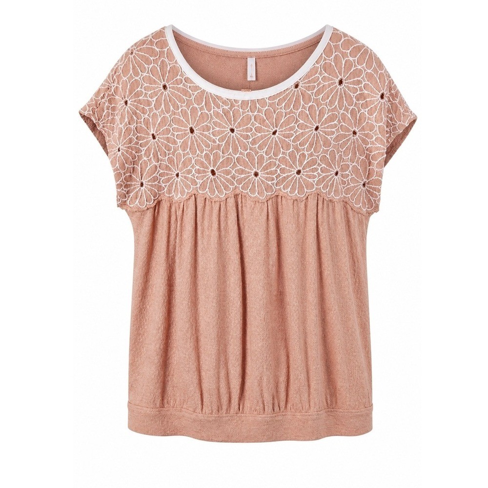 Free People Georgia Bubble Hem Peach Floral Eyelet Embroidered Boho Blouse Large