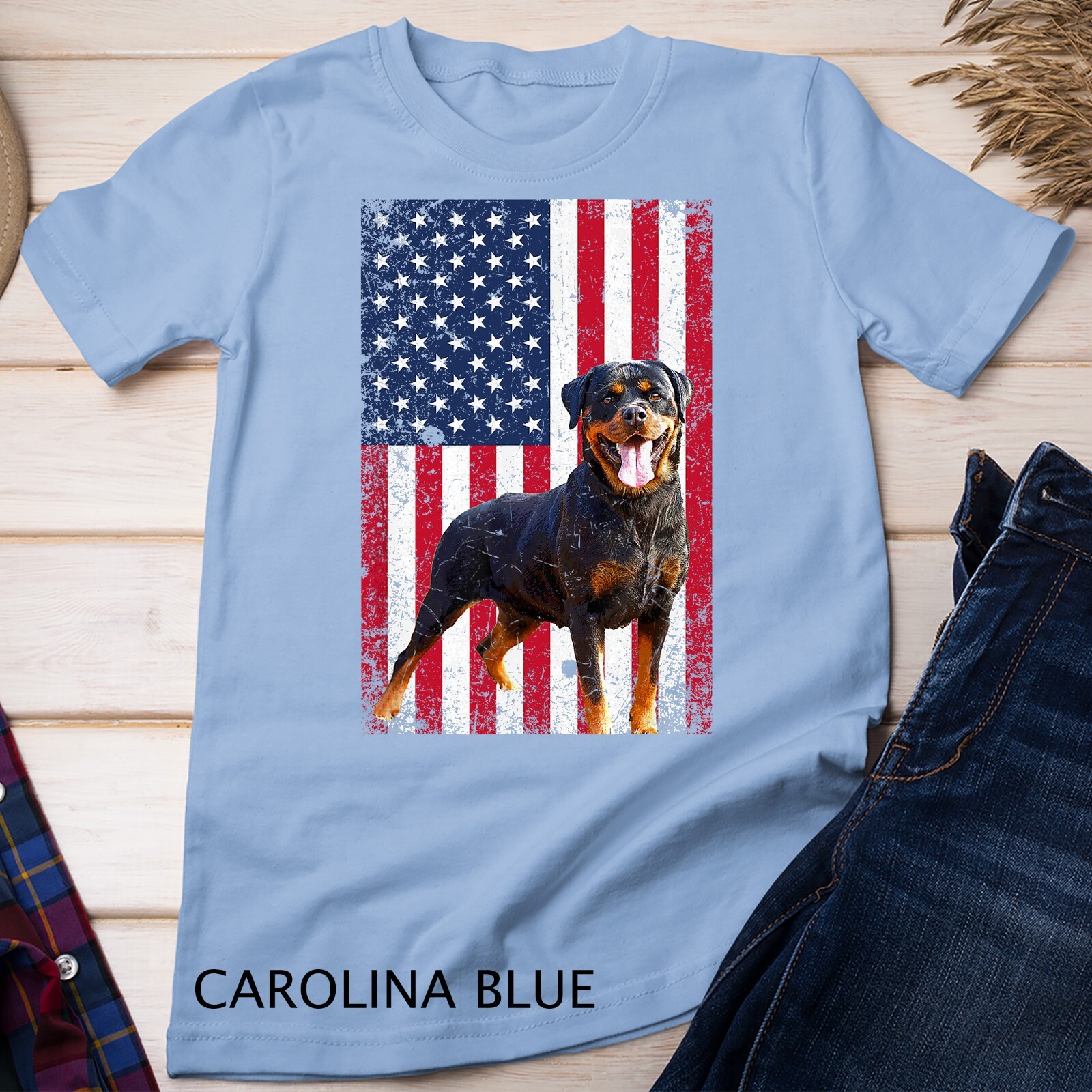 American Flag Rottweiler Dog Lover Funny 4th of July Dog T-Shirt Unisex T-shirt