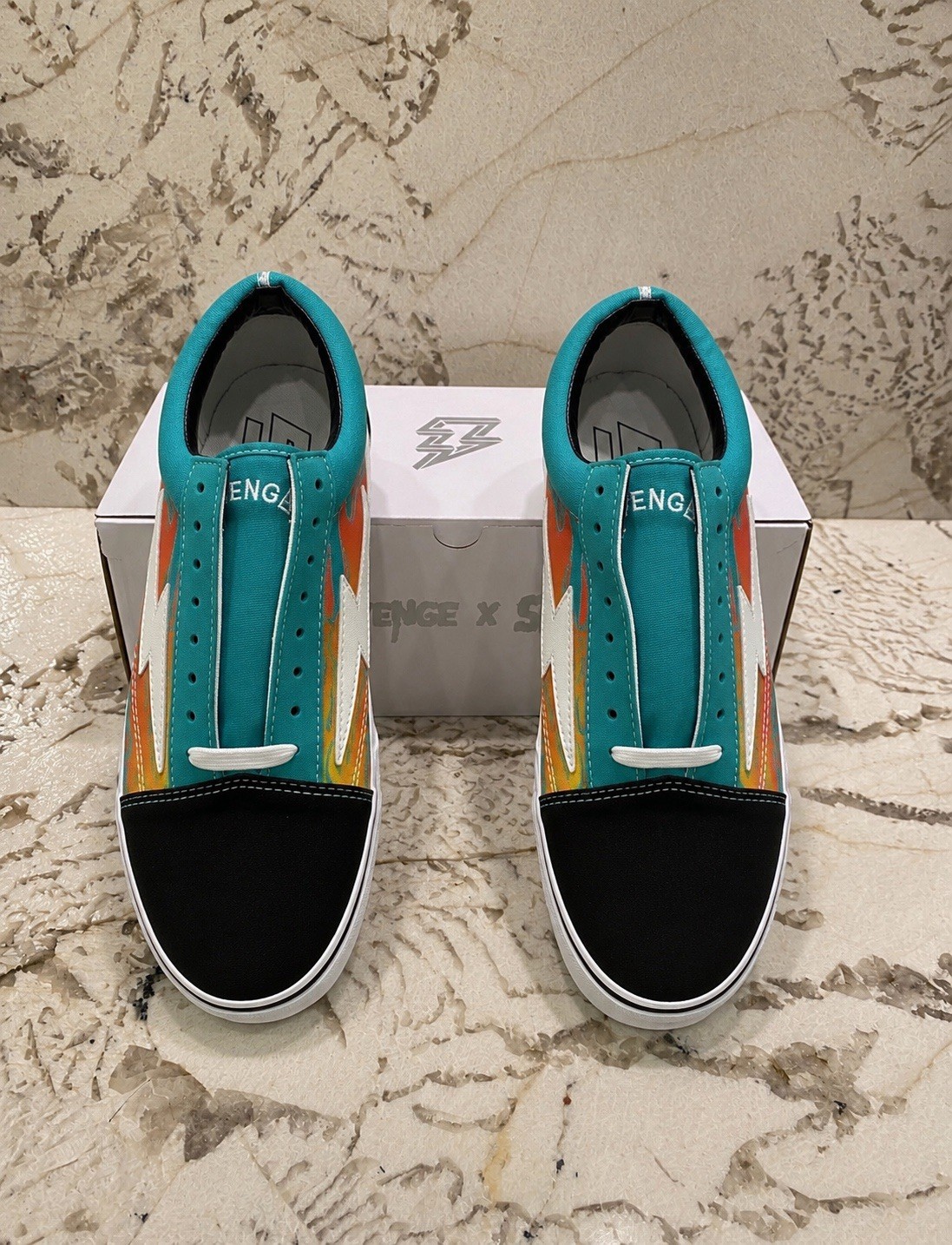 Revenge x Storm Teal Flames Size 6M/7.5W Brand New Authentic Next Day Ship
