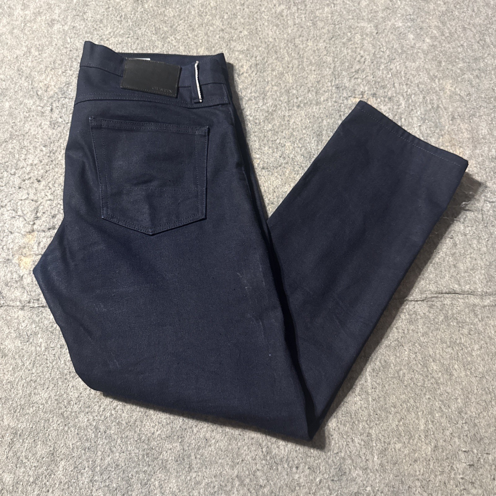 Gustin Raw Selvedge Denim Jeans NWOT Mens 34×30 Blue Slim Fit Button Fly Indigo