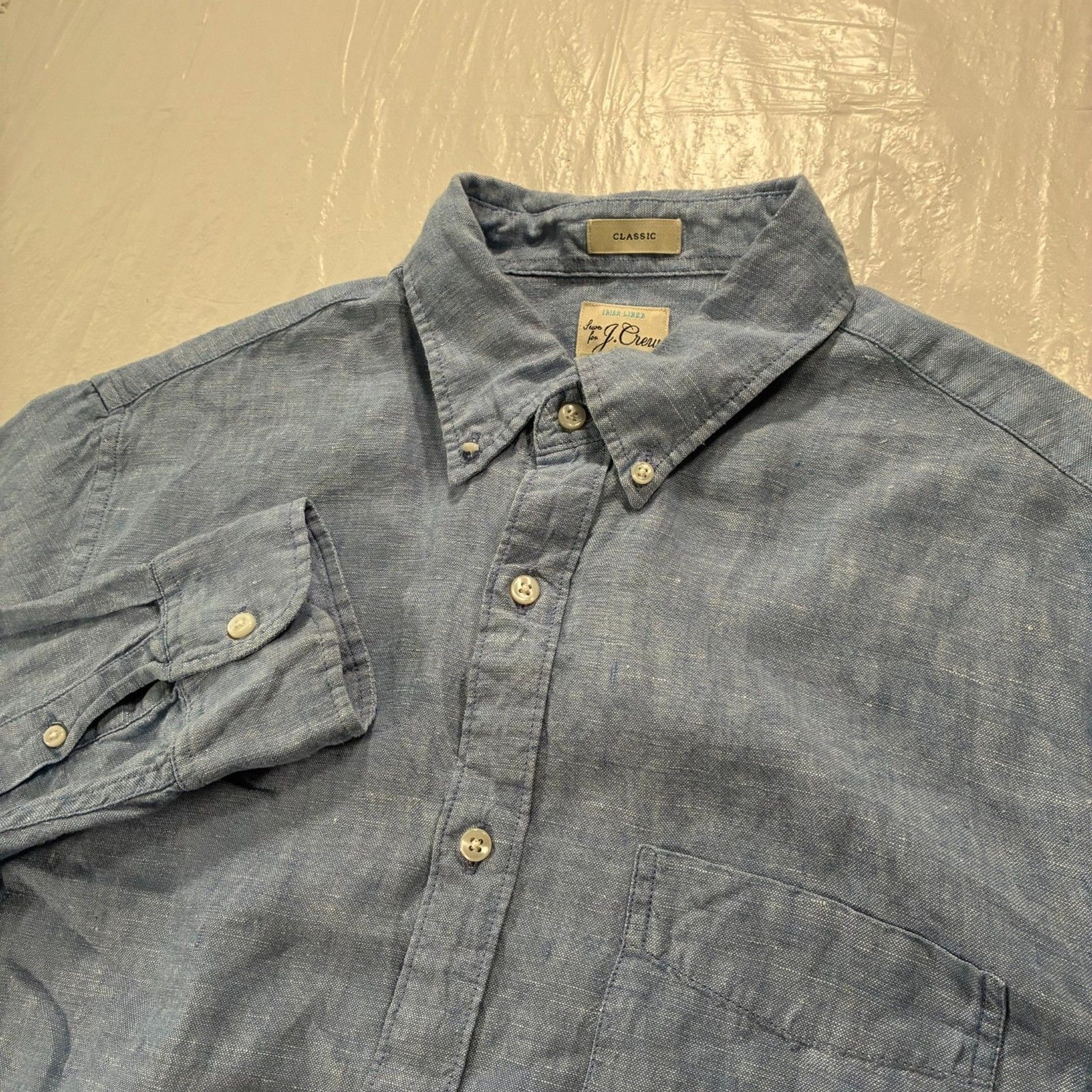 J Crew Baird Mcnutt Linen button Up Blue Men’s Medium Classic – FLAWED
