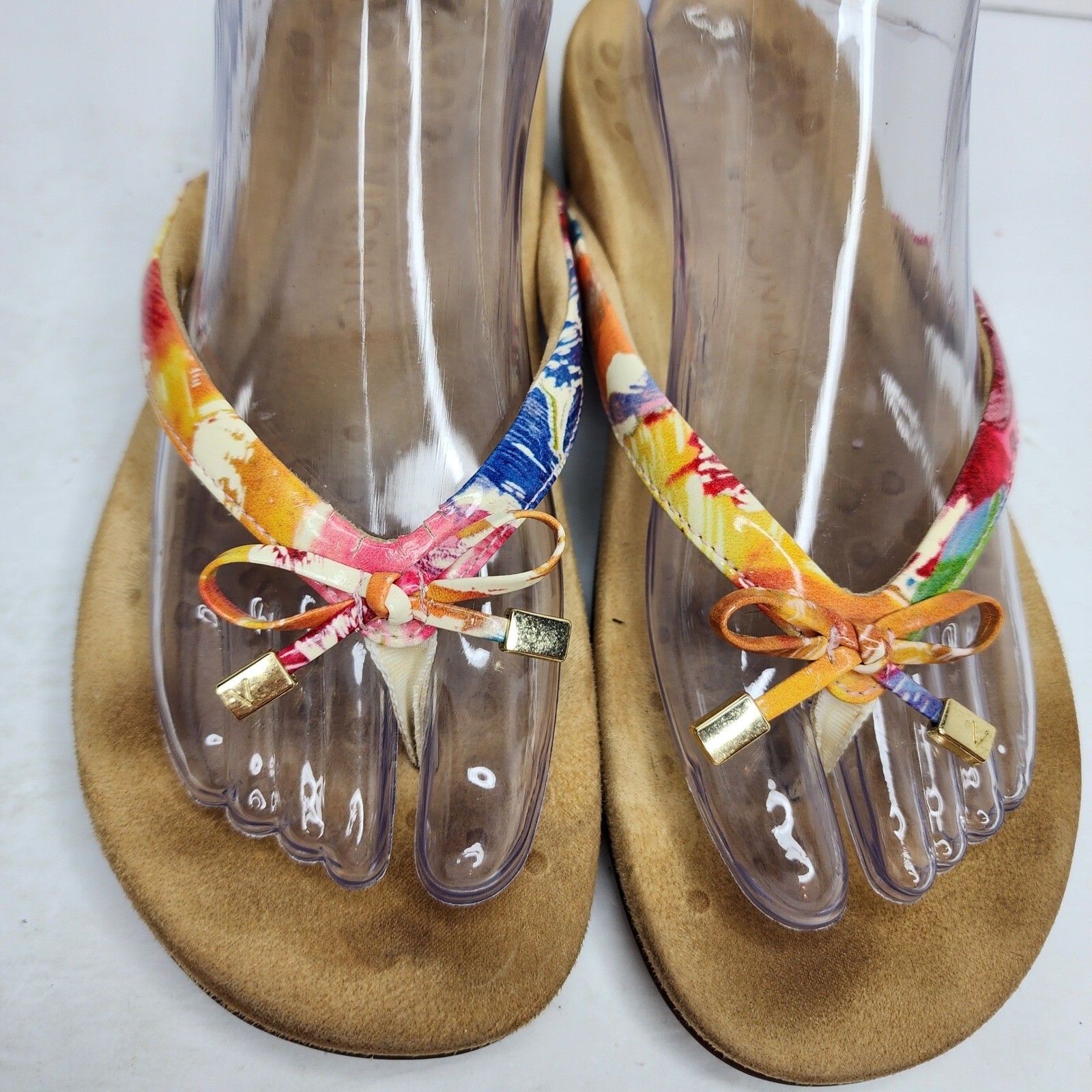 Vionic Bella II Sandal Womens 8 Multi Color Floral Orthotic Bow Flip Flop Thong