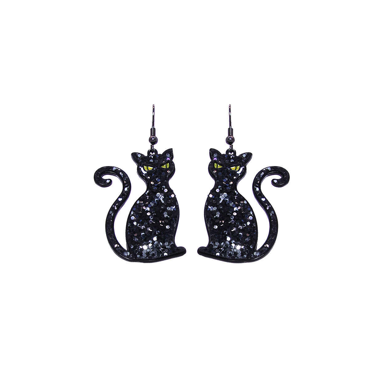 Black Cat Glitter Earrings – Halloween (1.25×2.25in)