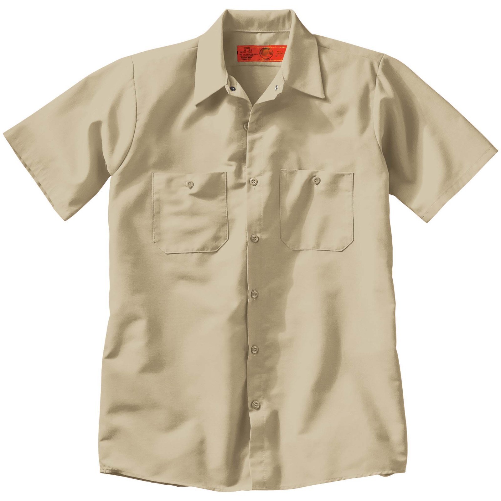 Mens TAN SMALL Work Uniform Shirt Short Sleeve 2 Pocket Button Red Kap IR